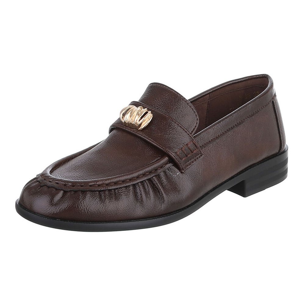 Ital-Design Damen Loafer mit Schmuckdetail und Blockabsatz Slipper (92125322) Blockabsatz Mokassins in Braun