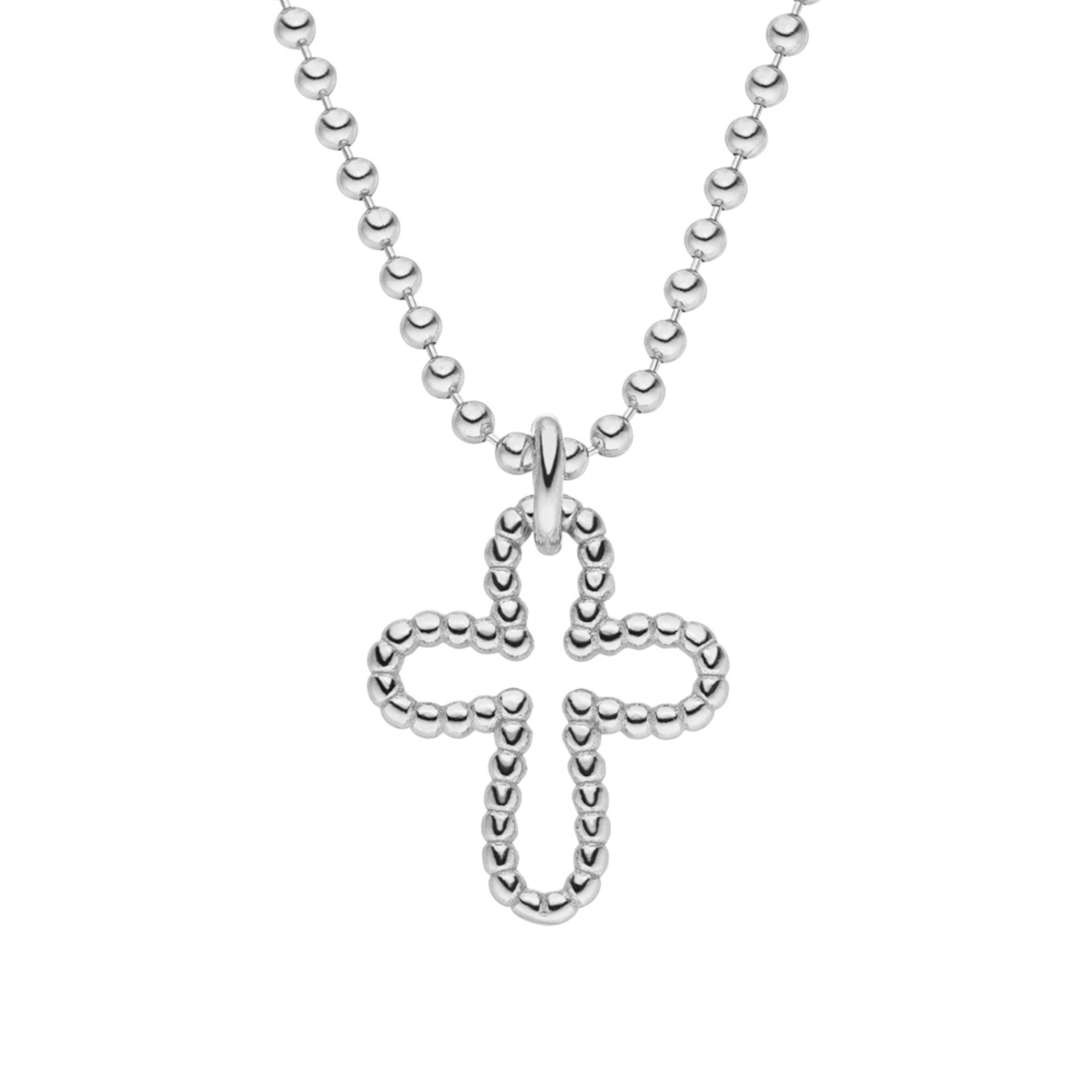 SCHOSCHON Kette mit Anhänger Kugelkette Kreuz-Anhänger aus Kugeln 925 Silber vergoldet, Geschenk zur Konfirmation oder Firmung Silberfarben