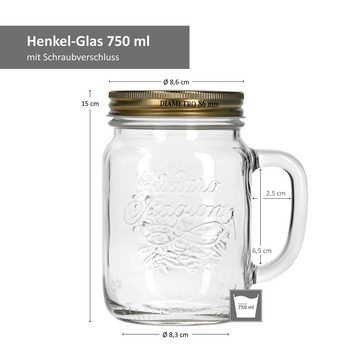 Bormioli Rocco Glas 8x Quattro Stagioni Henkel-Gläser 0,75L + Rezeptheft Cocktail-Glas, Glas