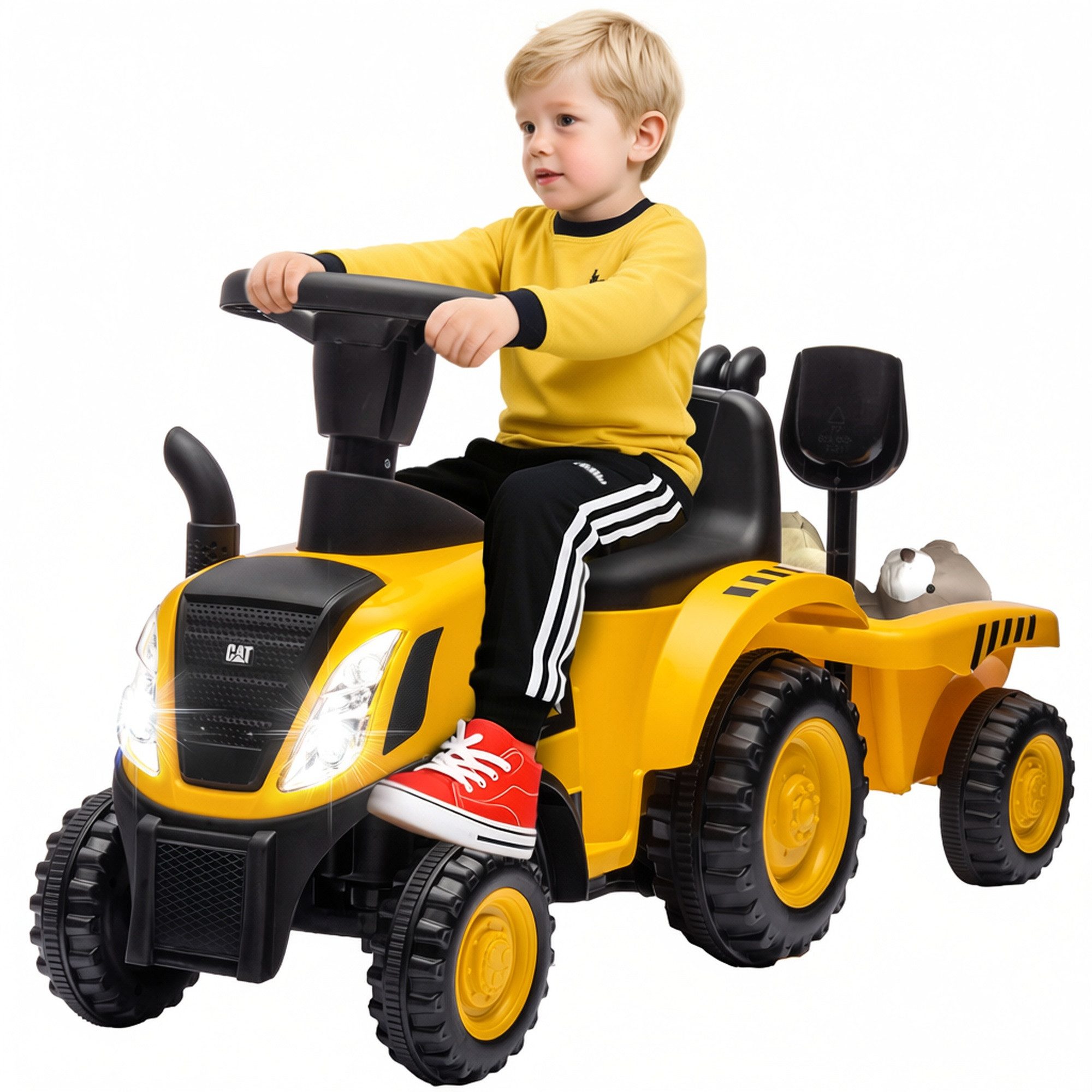 AIYAPLAY Spielzeug-Bagger Aufsitzbagger mit Lenkrad, (Set, 1-tlg., Kinder-Sitzbagger mit Anhänger), mit Licht, Musik und Hupe