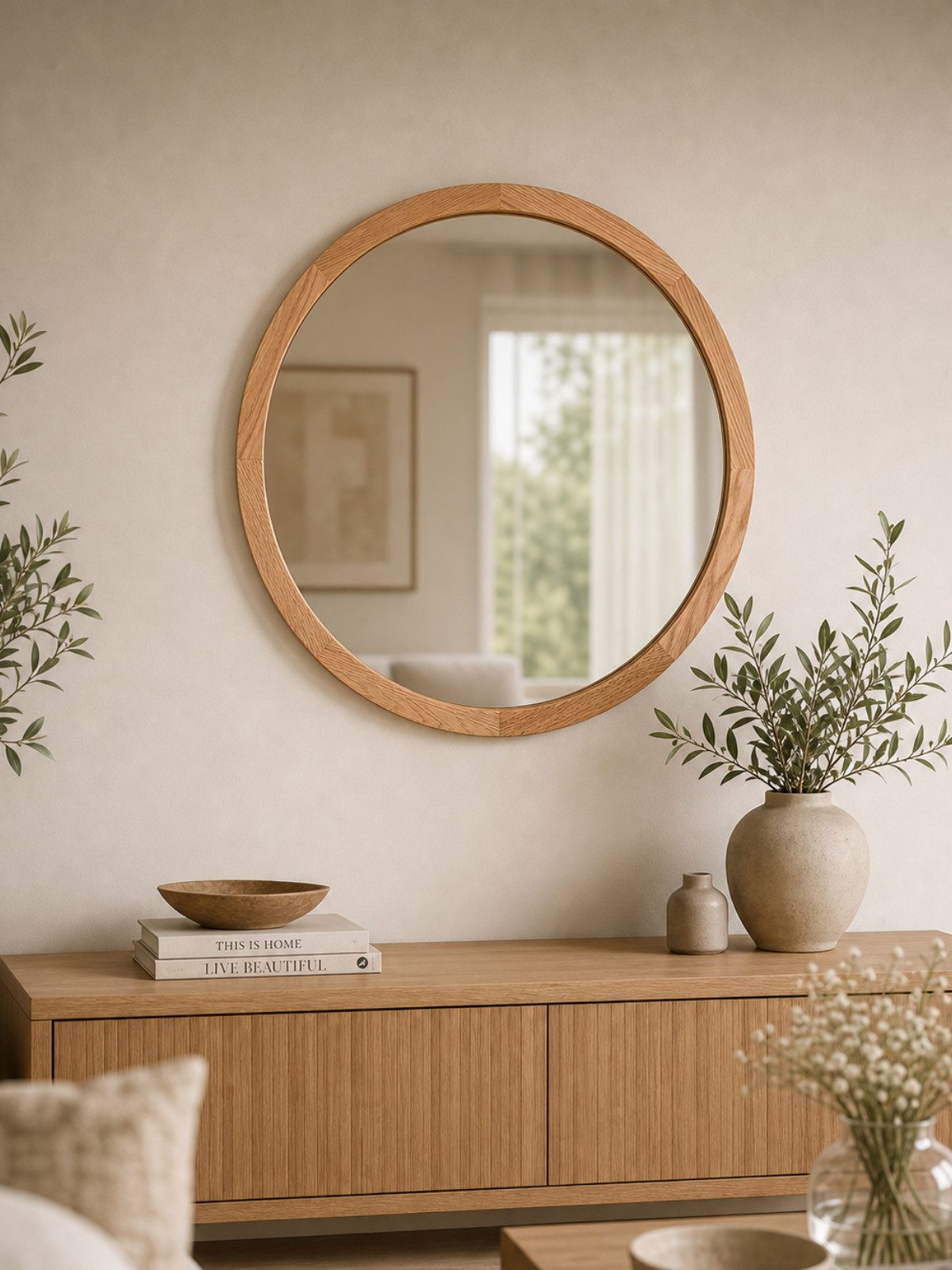 holz4home® Wandspiegel Rund mit Eichenholzrahmen I Runder Spiegel mit Massivholz Rahmen, inkl. Aufhängung