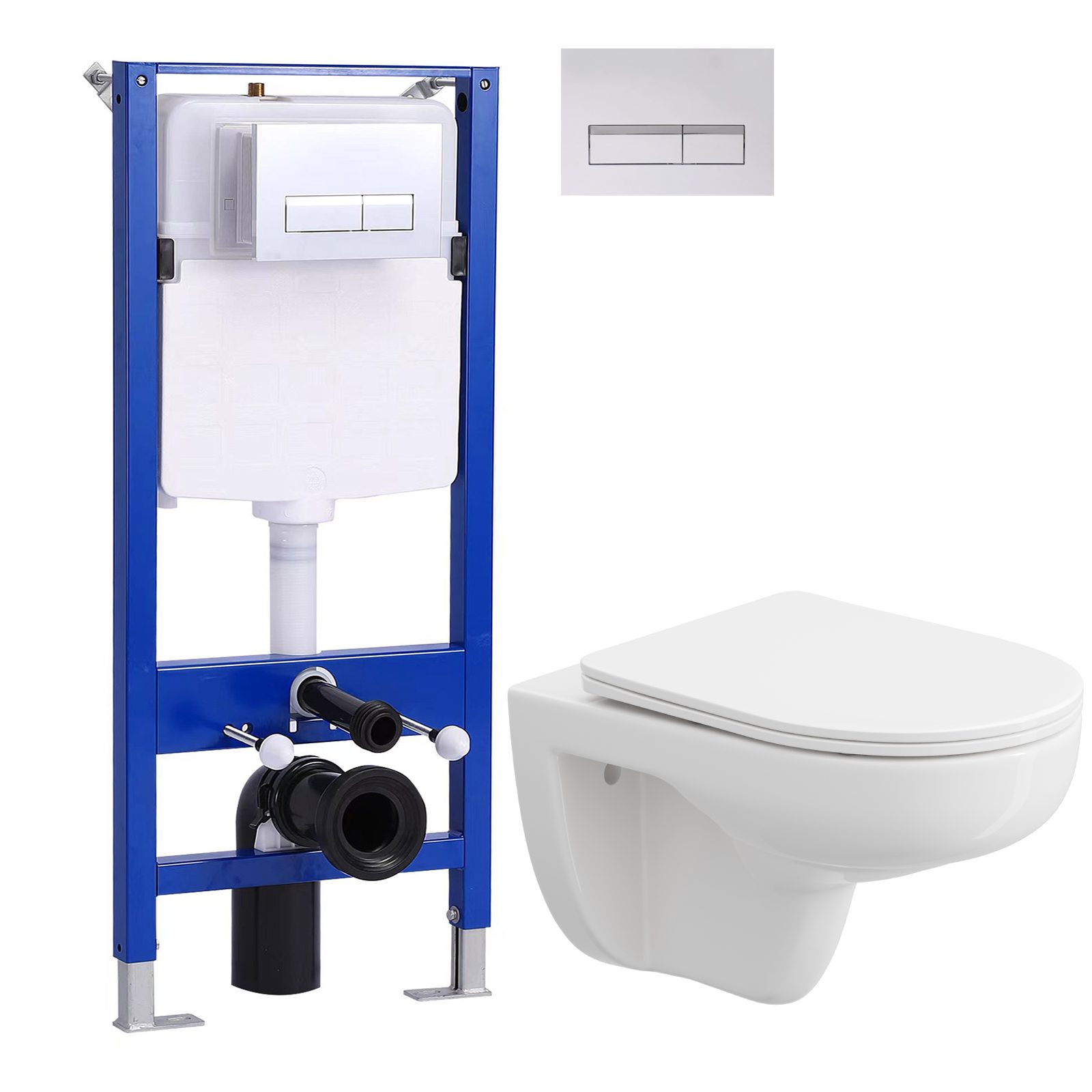 HOROW WC-Komplettset Vorwandelement WC Set Spülkasten WC Drückerplatte Set, wandhangend, (Toilette mit Spülkasten Spülrandloses WC Wand WC Spülrandlos)