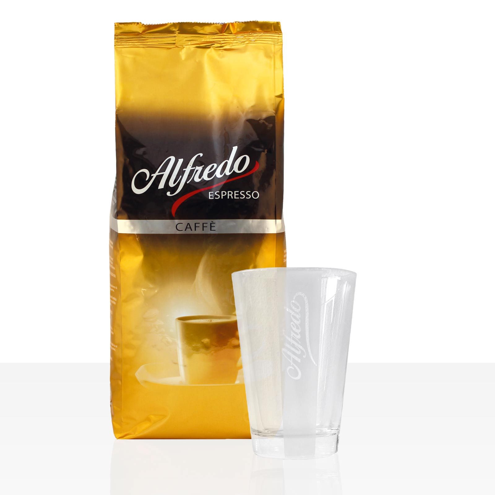 DARBOVEN Kaffee Darboven Alfredo Caffè Creme 1kg Kaffeebohnen + Latte Macchiato Glas