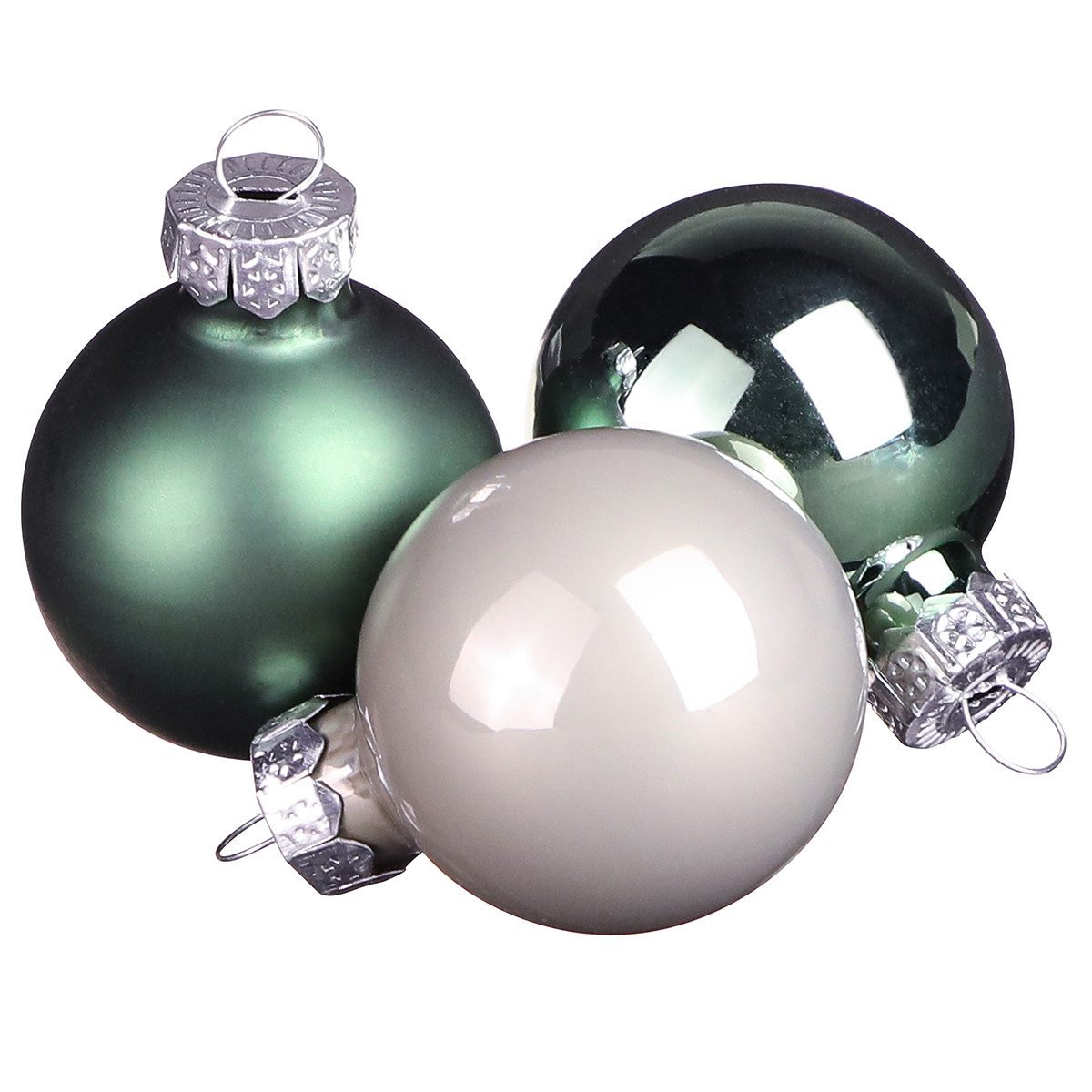 Florists Products Weihnachtsbaumkugel 22 Glas Mini Weihnachtskugeln Grün Perlmuttgrau Ø3cm, 22 Stück