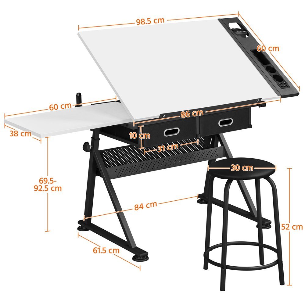 Yaheetech Zeichentisch, Architektentisch weiß Verstellbarer mit Tischplatte