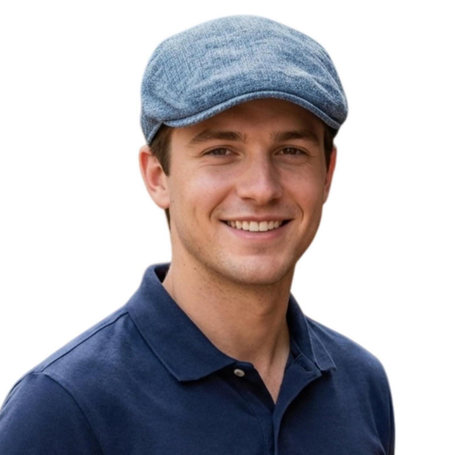 LuxusKollektion Schiebermütze Schiebermütze Herren Flatcap atmungsaktiv Gatsby M-L Blau
