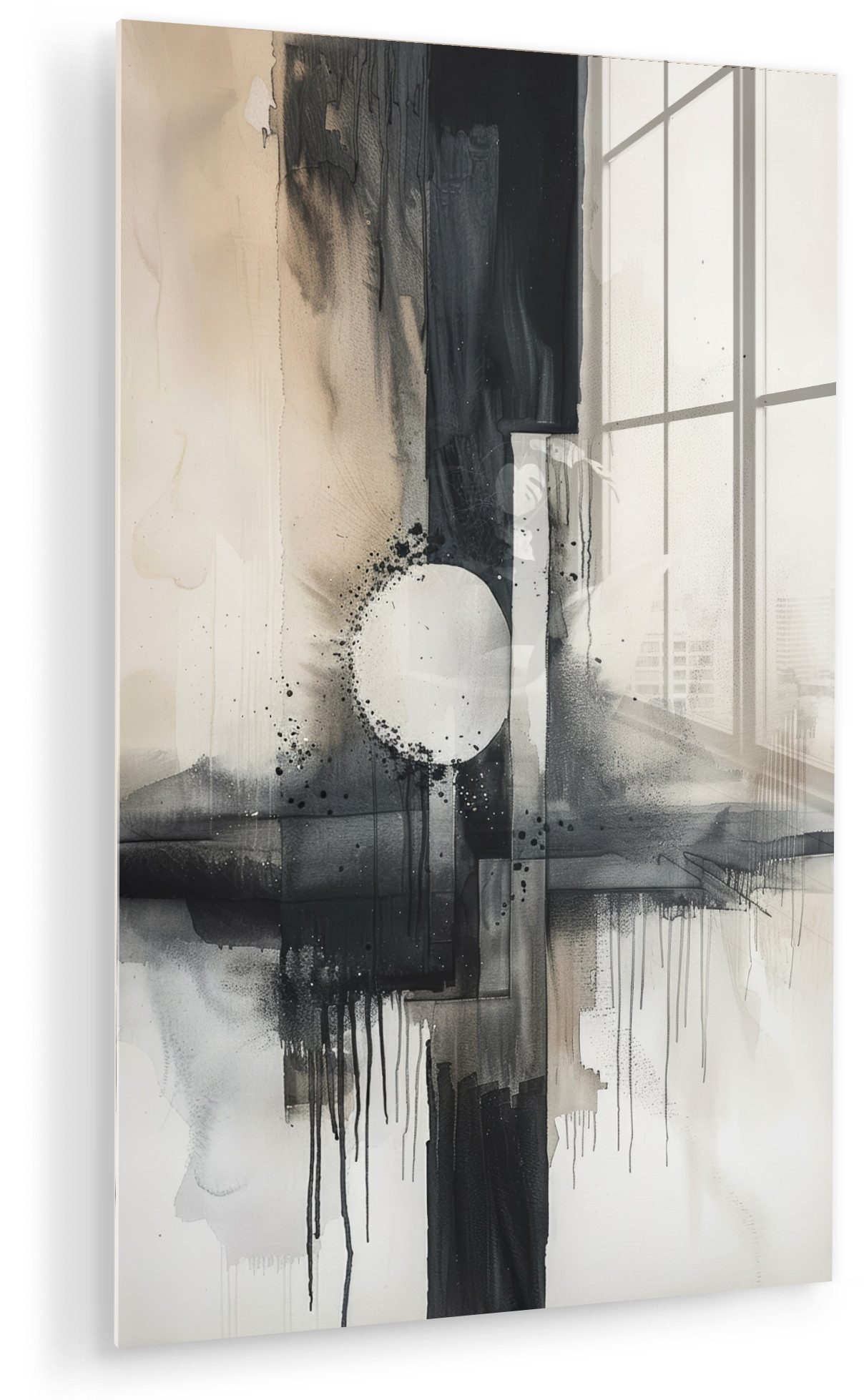 MuchoWow Acrylglasbild Abstrakt - Schwarz und Weiß - Farbe - Modern, Inkl. Aufhängung, Dekorative Bild für Küche & Wohnzimmer auf Glas, 20x30 cm