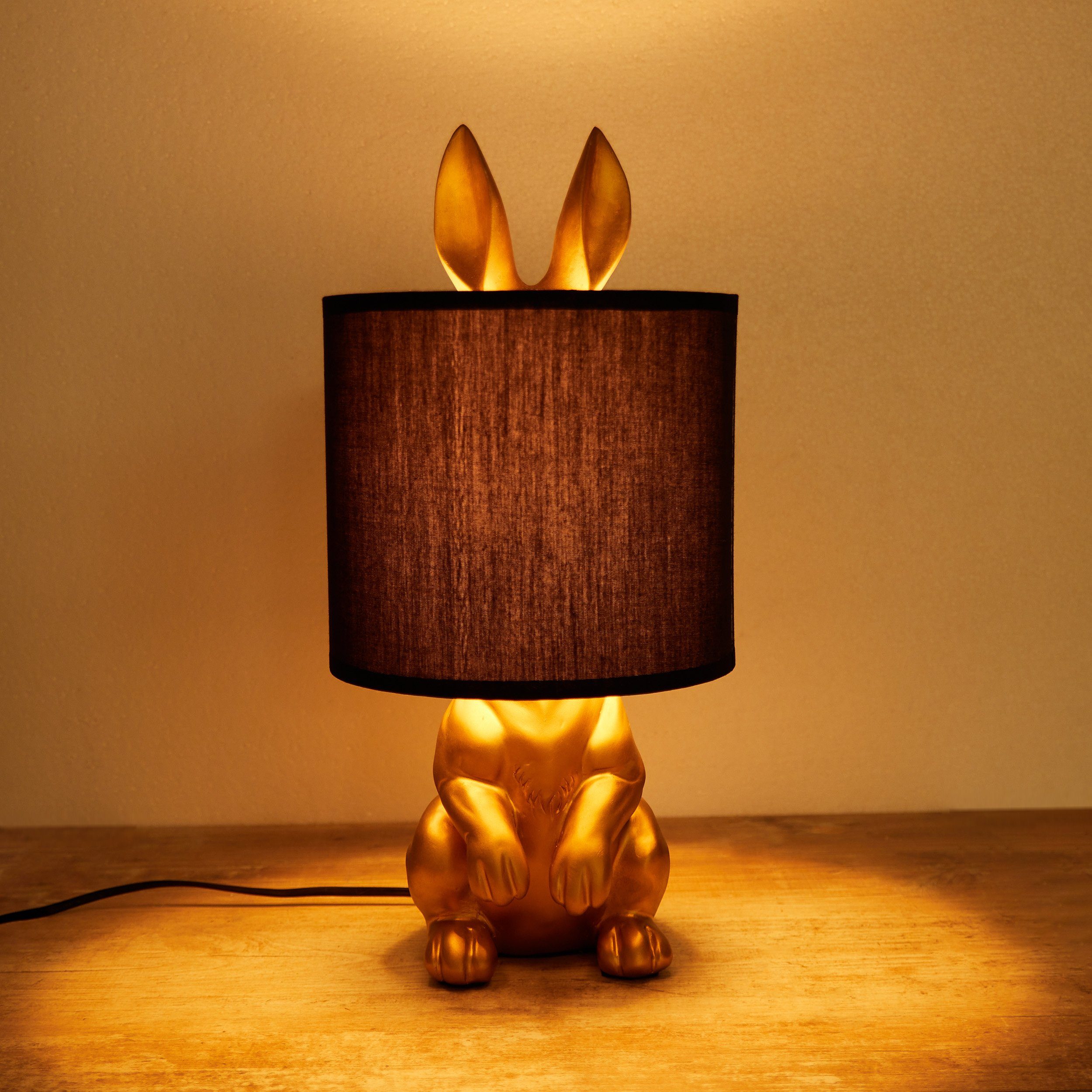 BRUBAKER Nachttischlampe Tischleuchte Hase Gold oder Silber - Tischlampe mit Lampenschirm, ohne Leuchtmittel, Motiv Lampe mit Keramikfuß, Höhe 42 cm