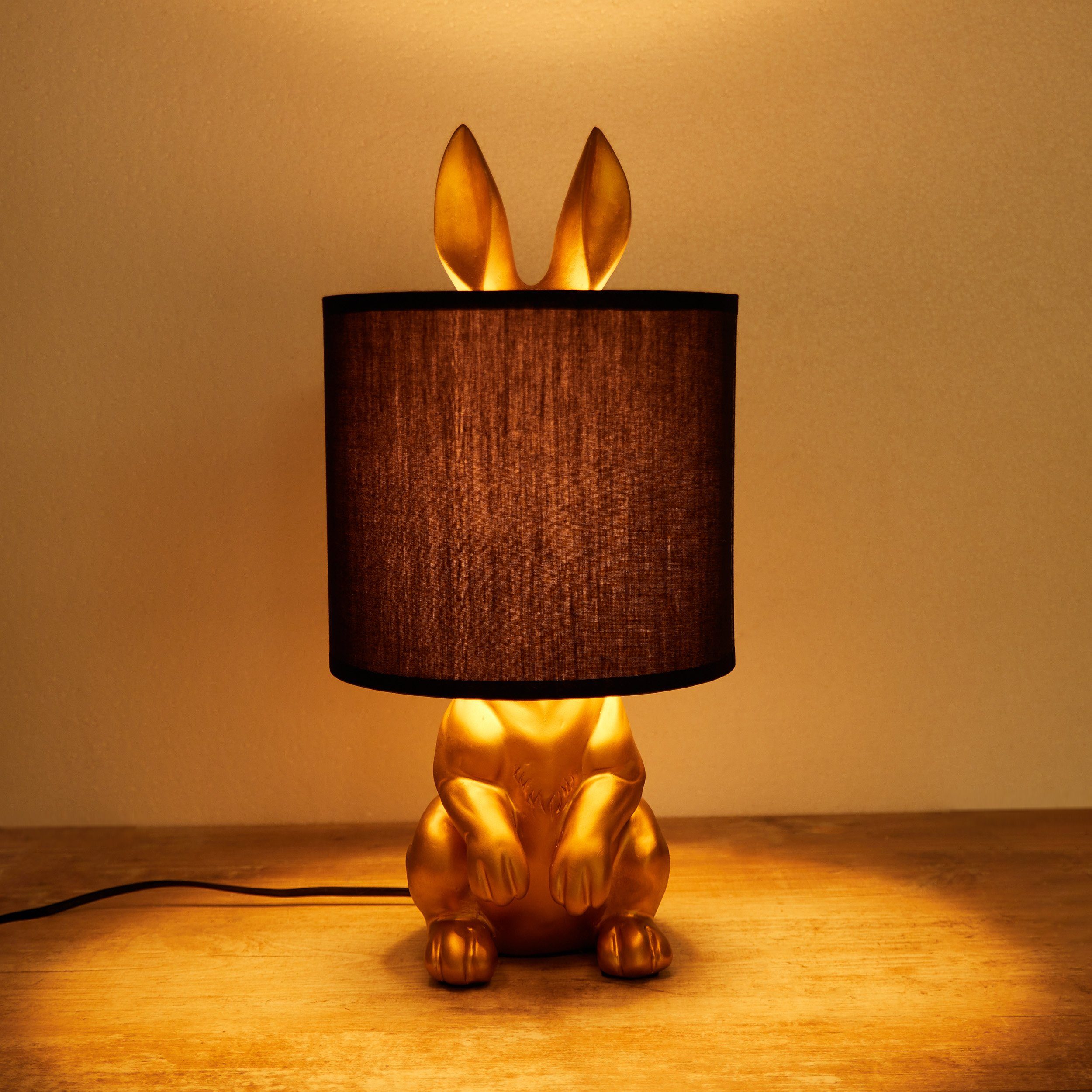 BRUBAKER Nachttischlampe »Tischleuchte Goldener Hase, Tischlampe Gold«,  Motiv Lampe mit Keramikfuß, Höhe 42 cm