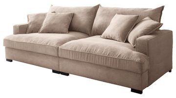 Massivart® Big-Sofa TRIBECCA Cord beige 242 cm / 4-Sitzer, Cordsofa, Nosagunterfederung, 2 Rückenkissen, 4 Zierkissen