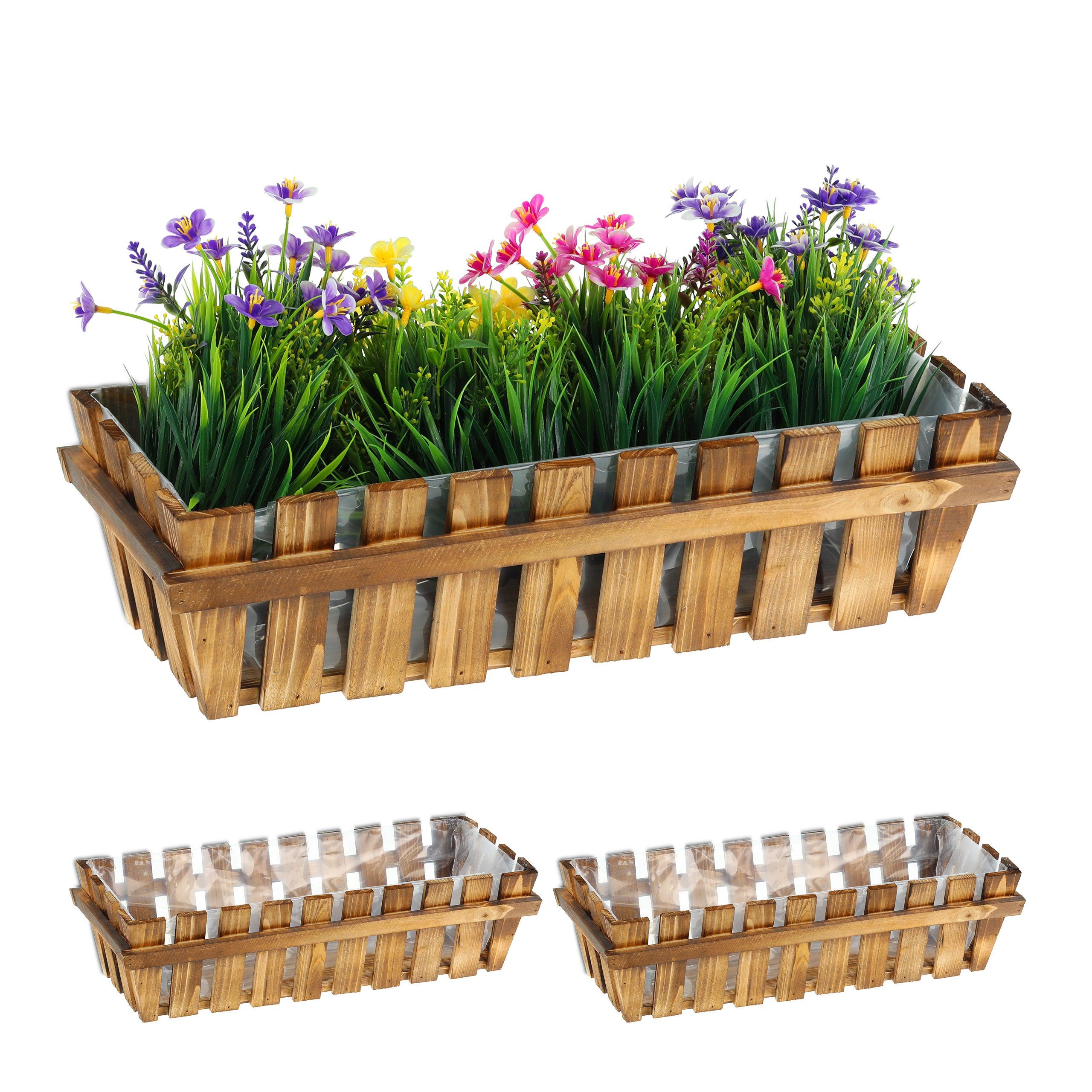 relaxdays Blumenkasten Holzzaun 3er Set günstig online kaufen