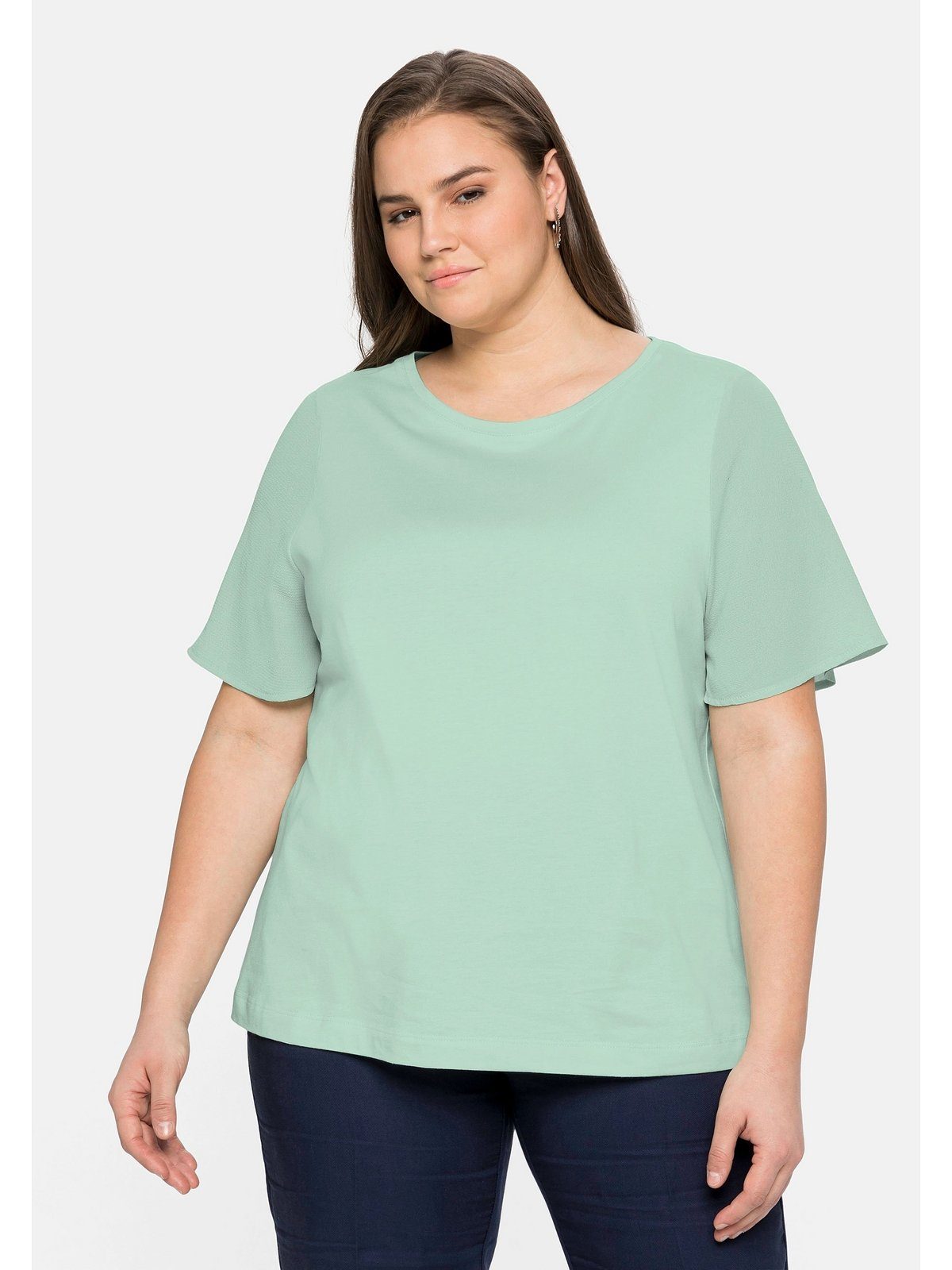 Sheego T-Shirt Große Größen weiten mit Materialmix Ärmeln, im