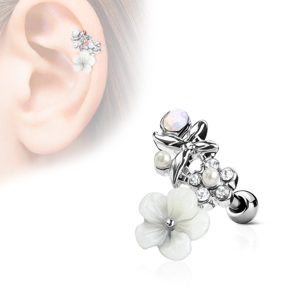 Blüte, Chirurgenstahl L Piercing-Set Helix Blüte Stecker Silber Tragus Cartilage Hawaii Knorpel Piercing Stecker Taffstyle Hawaii mit 316