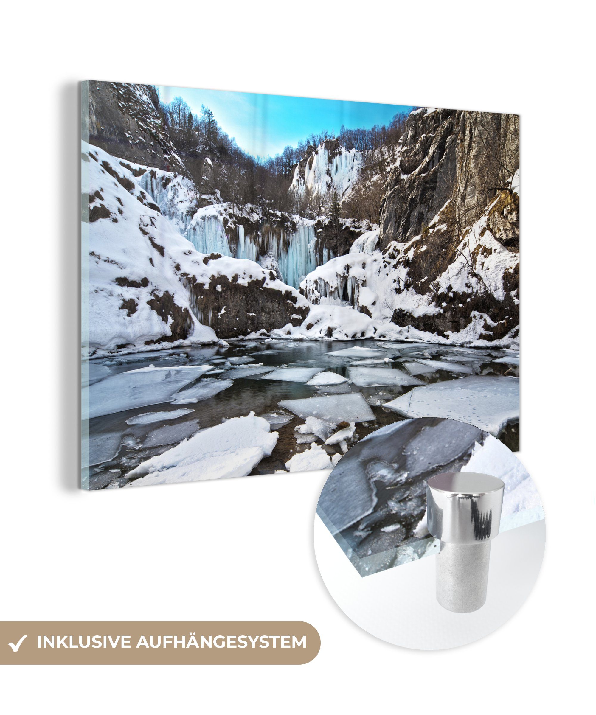 MuchoWow Acrylglasbild Winteransicht des Nationalparks Plitvicer Seen in Kroatien, (1 St), Acrylglasbilder Wohnzimmer & Schlafzimmer