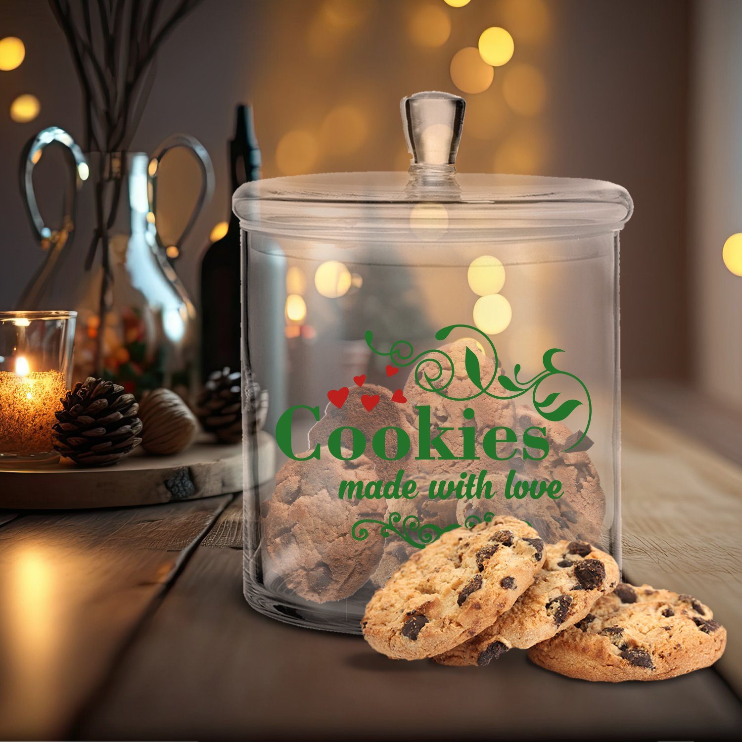 Cookies mit & mit Familie - UV-Druck für Deckel Love Freunde Partner, GRAVURZEILE Handgefertigte Keksdose with Deckel, Keksdose Glas, made - Glasdose mit