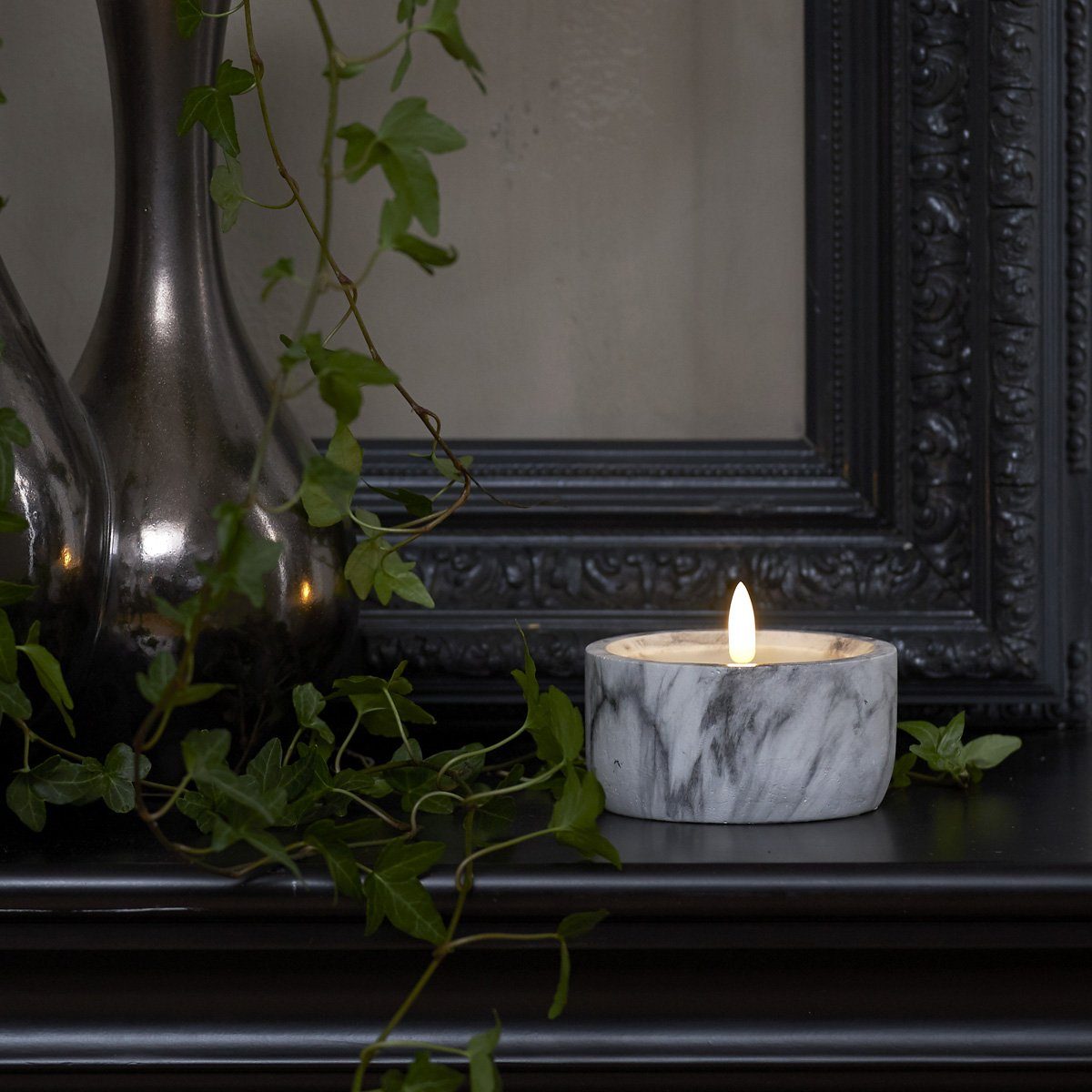 STAR TRADING LED-Kerze LED XXL Teelicht Marmoroptik Zement Wachs Timer D:10 günstig online kaufen