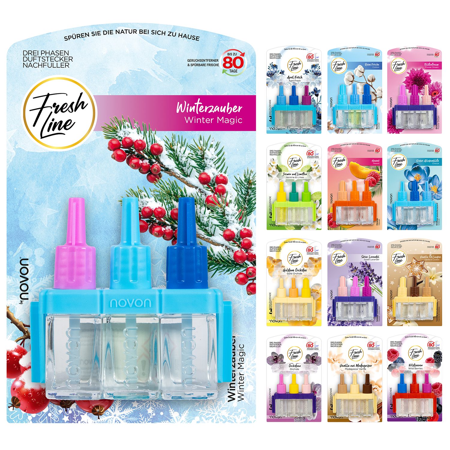 Fresh Line Raumduft Nachfüllflakons, 3 x 7 ml – Für elektrische Duftstecker, Geeignet für elektrische Duftstecker – für Wohnräume und Büro