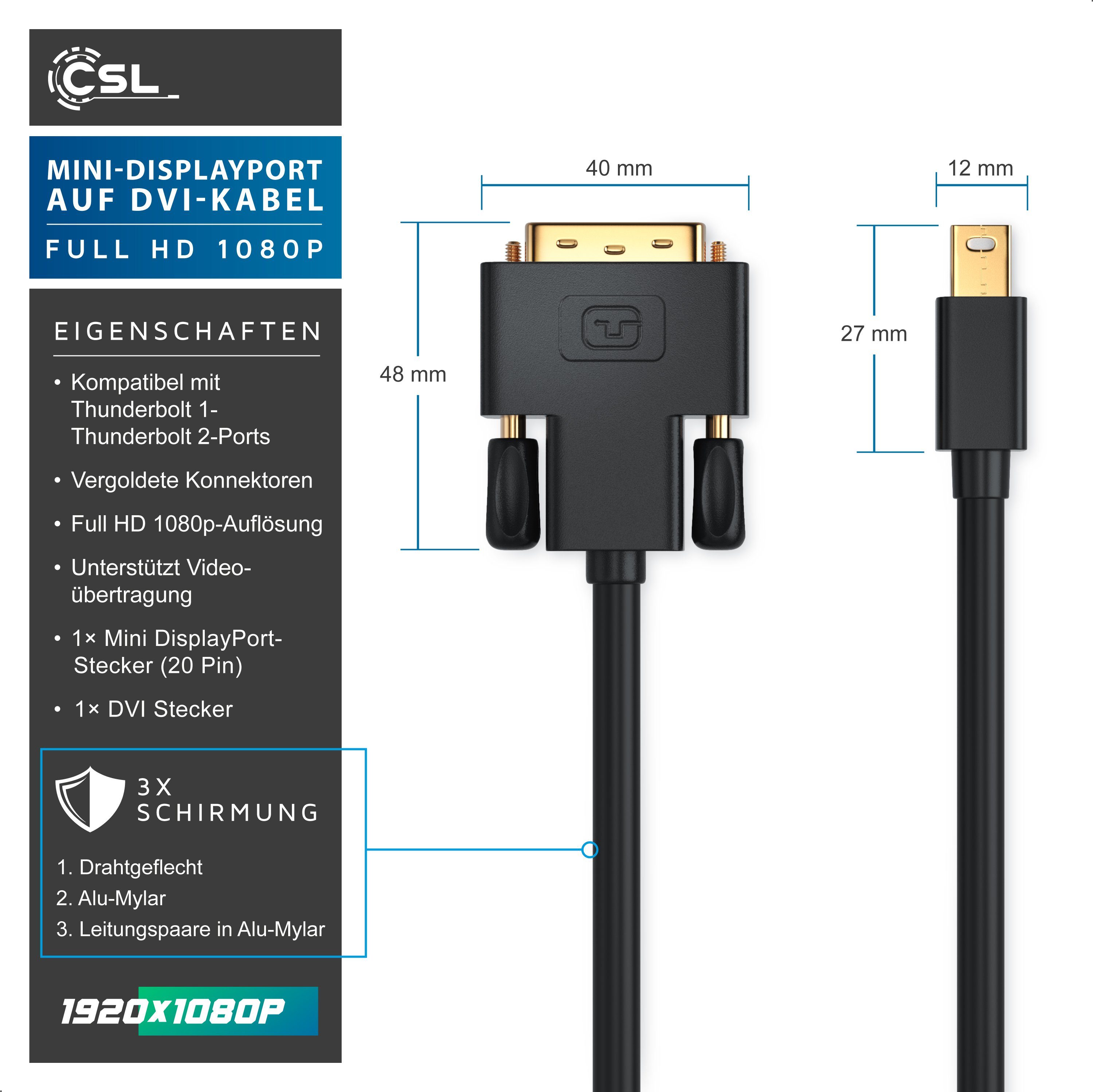 CSL Video-Kabel, Mini DisplayPort, DVI (200 cm), miniDP Monitor Adapter Kabel, für Apple, PC's & Notebooks - 2m
