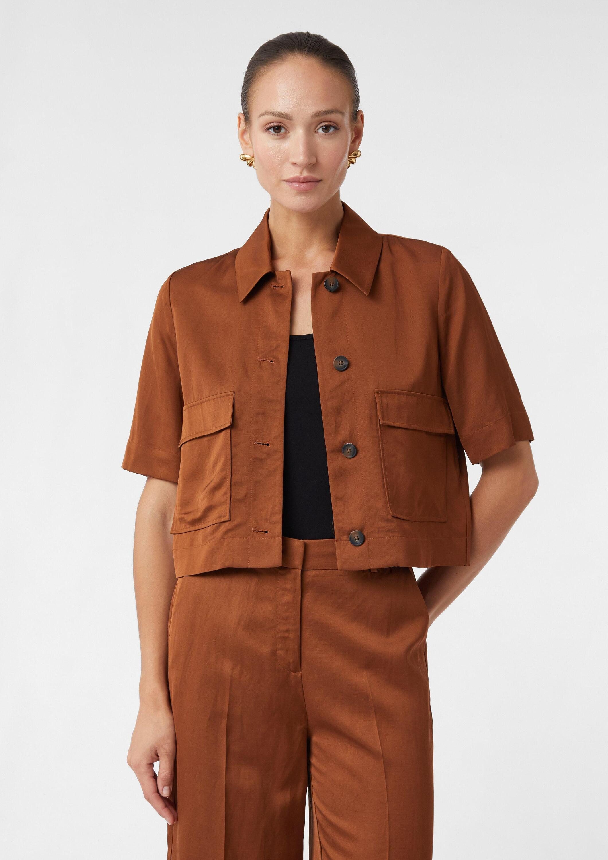 comma Hemdjacke Indoor-Jacke Kurze Blusenjacke aus schimmerndem Leinen-Visk günstig online kaufen