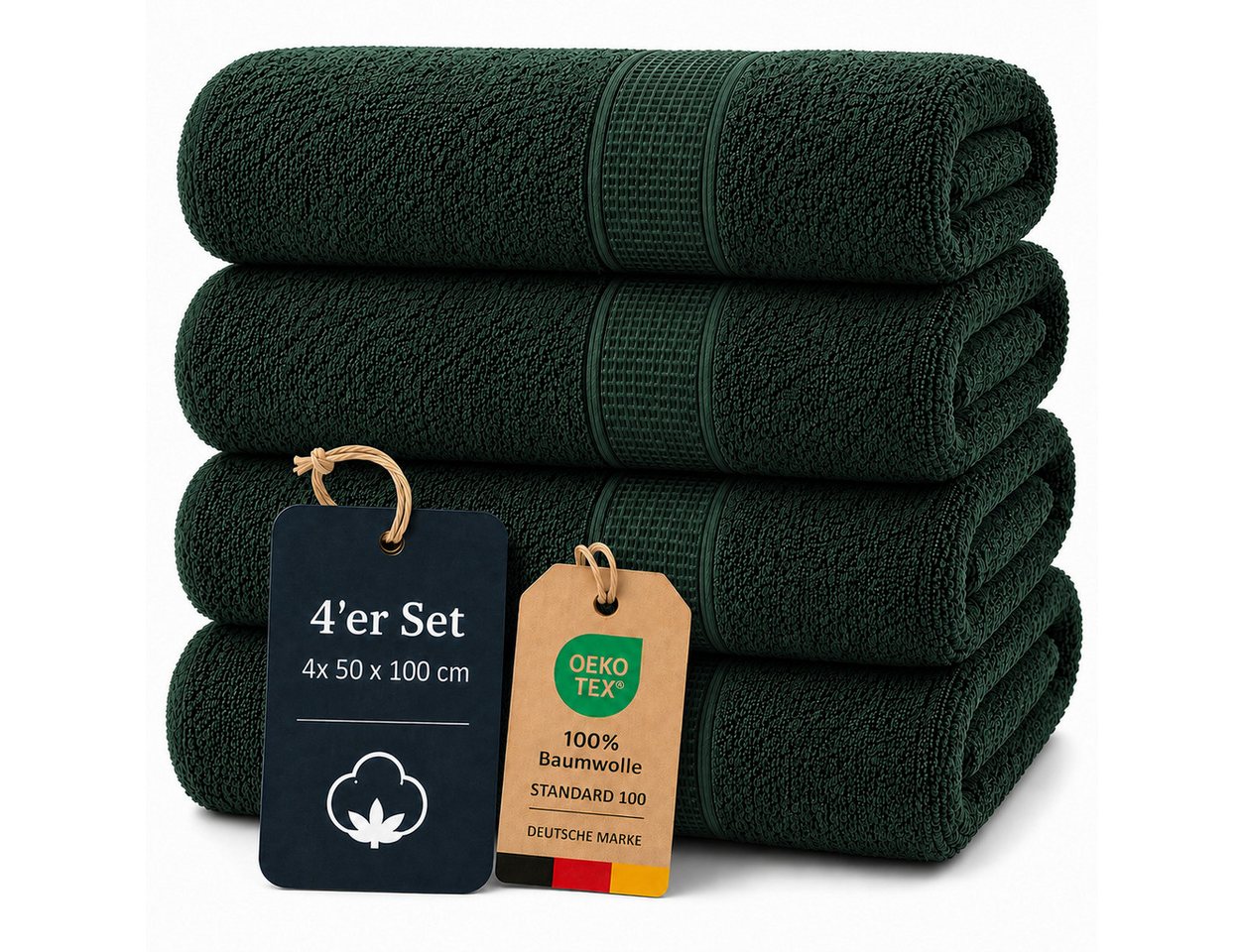 Komfortec Handtuch Set 4x Premium Handtuch Set - 50x100 cm, Frottee (4-St), 100% Baumwolle, mit Bordüre, Weich & Saugstark, Hotelqualität