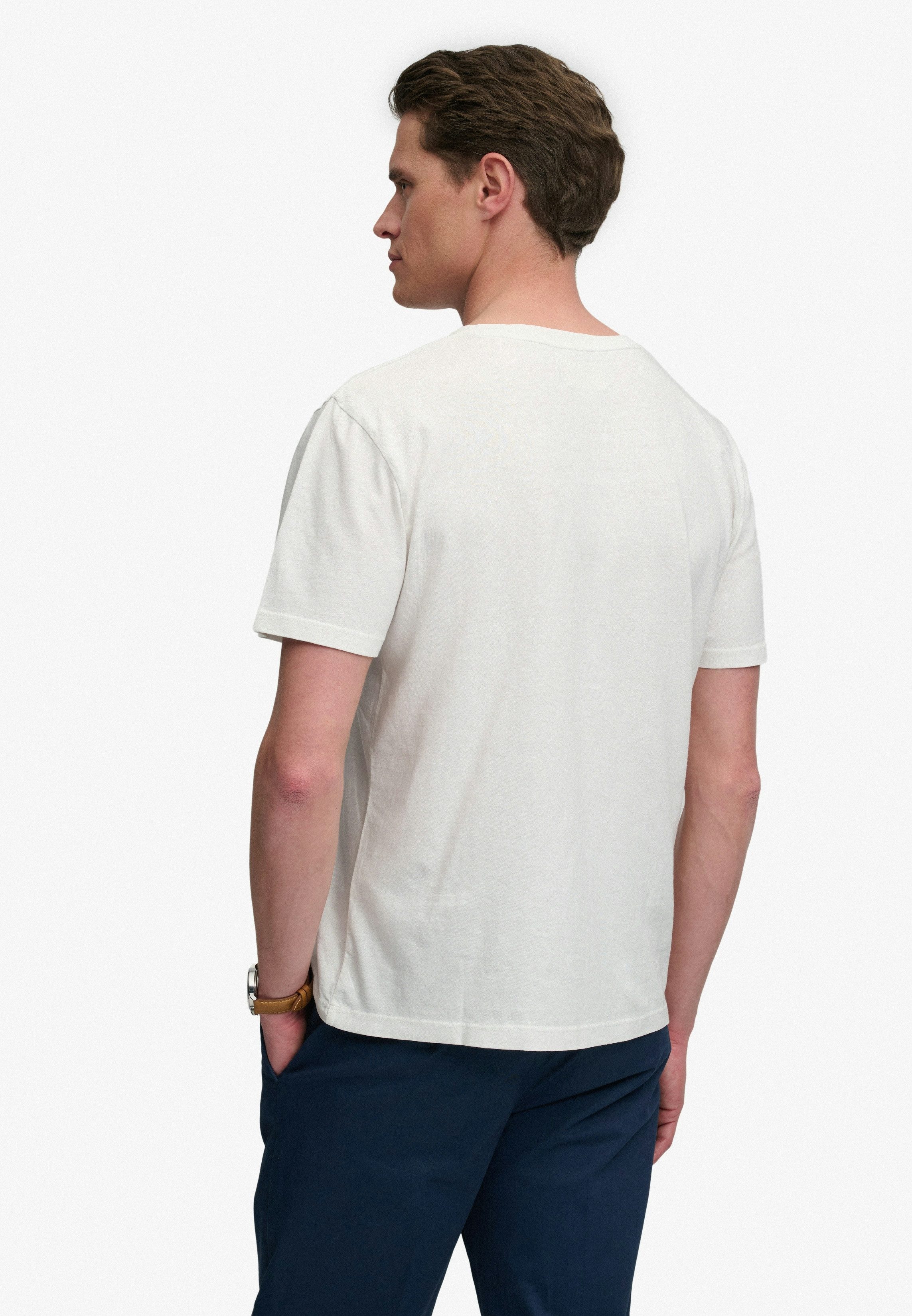 Superdry Rundhalsshirt CLASSIC COTTON LINEN VEE Baumwollmischung, relaxed fit aus luftig leichtem Baumwoll-Leinen-Mix