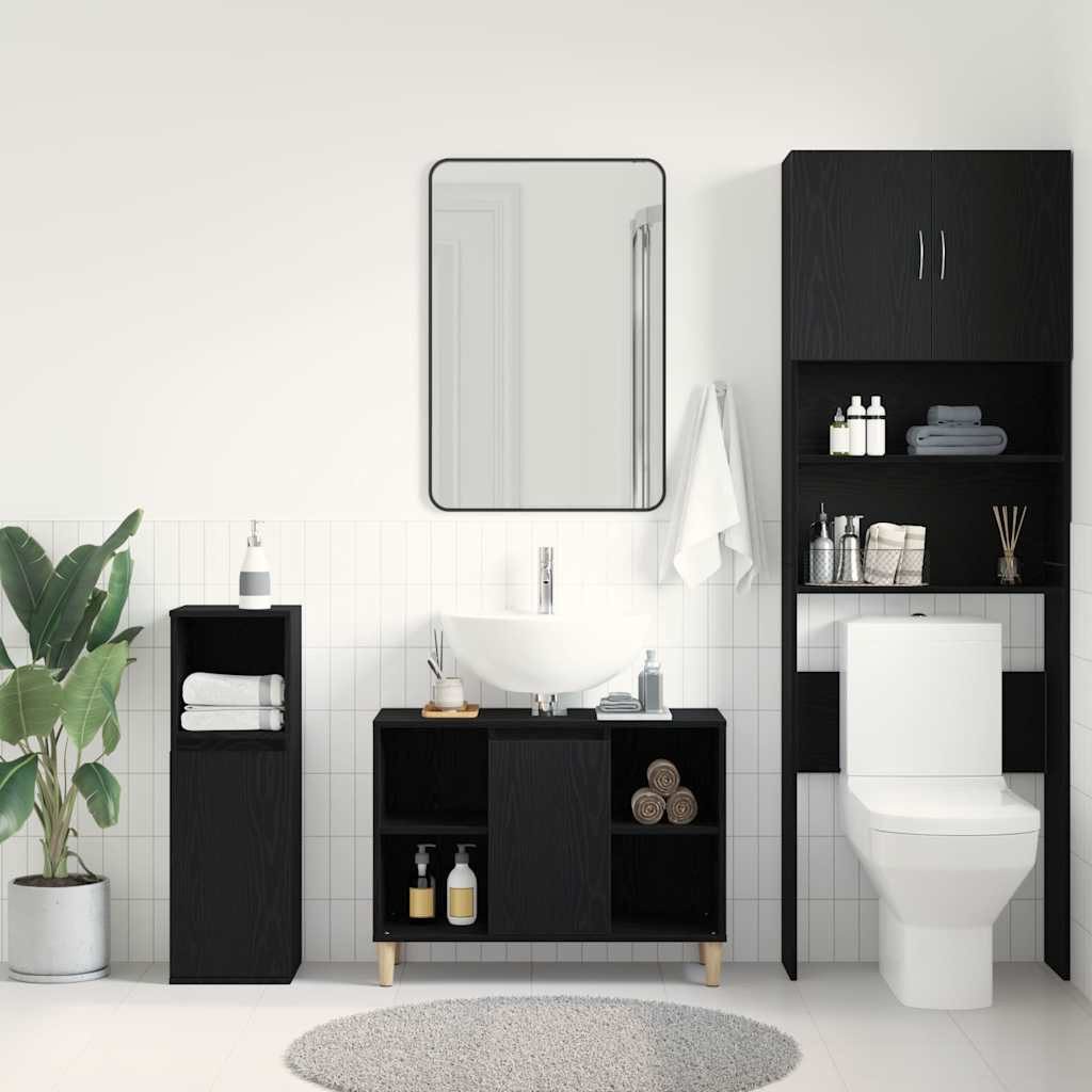 vidaXL Badezimmerspiegelschrank Spülbeckenschrank Eiche Schwarz 80x33x60 cm Holzwerkstoff (1-St)
