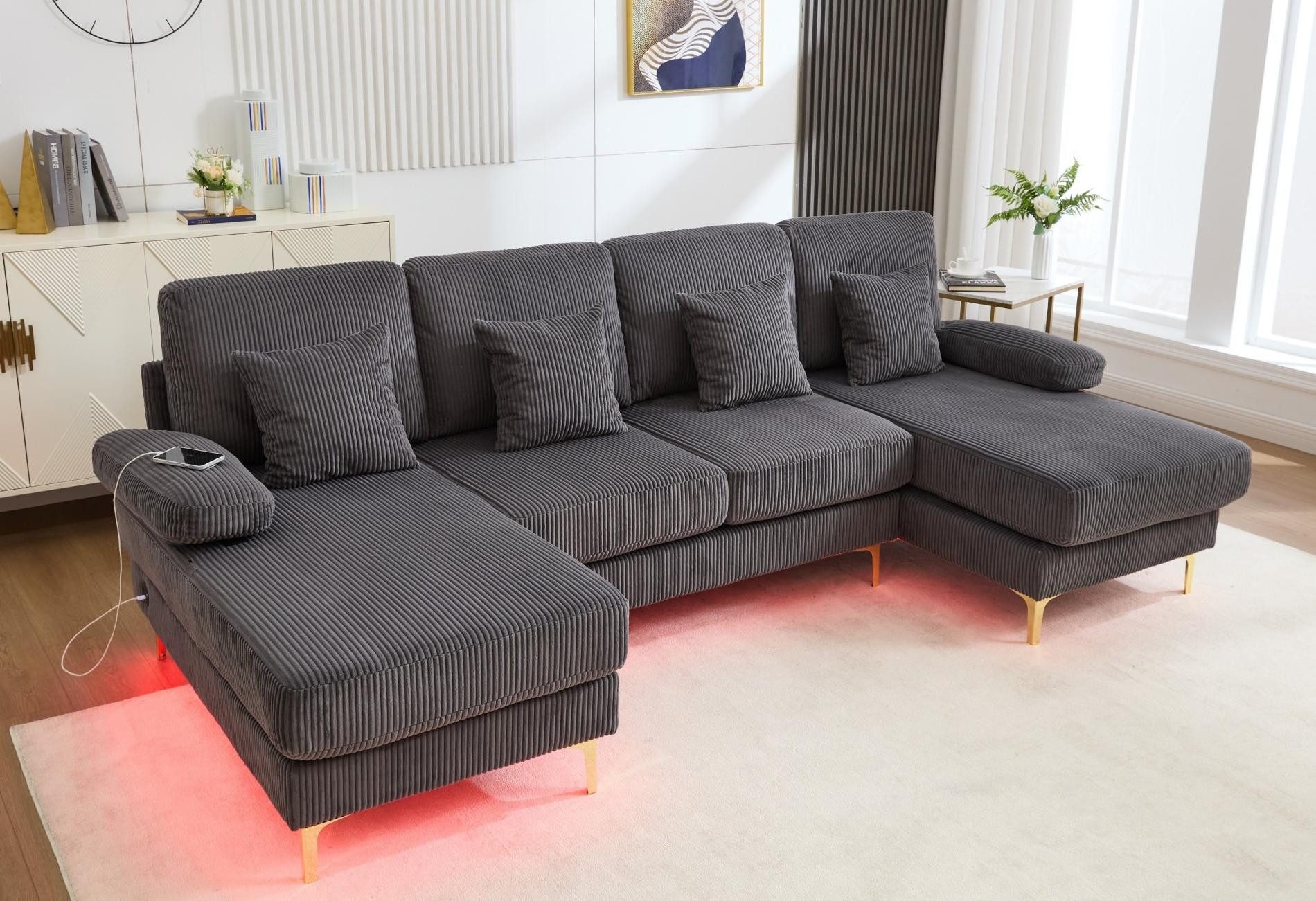 LVHOM Loungesofa Modulares U-Form-Sofa mit LED-Ambientebeleuchtung günstig online kaufen