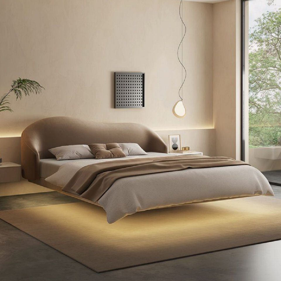 JVmoebel Bett Beiges Wandbett Designer Schlafzimmer Betten Luxus Doppelbetten Holz (1-tlg., Nur Bett), Made in Europa