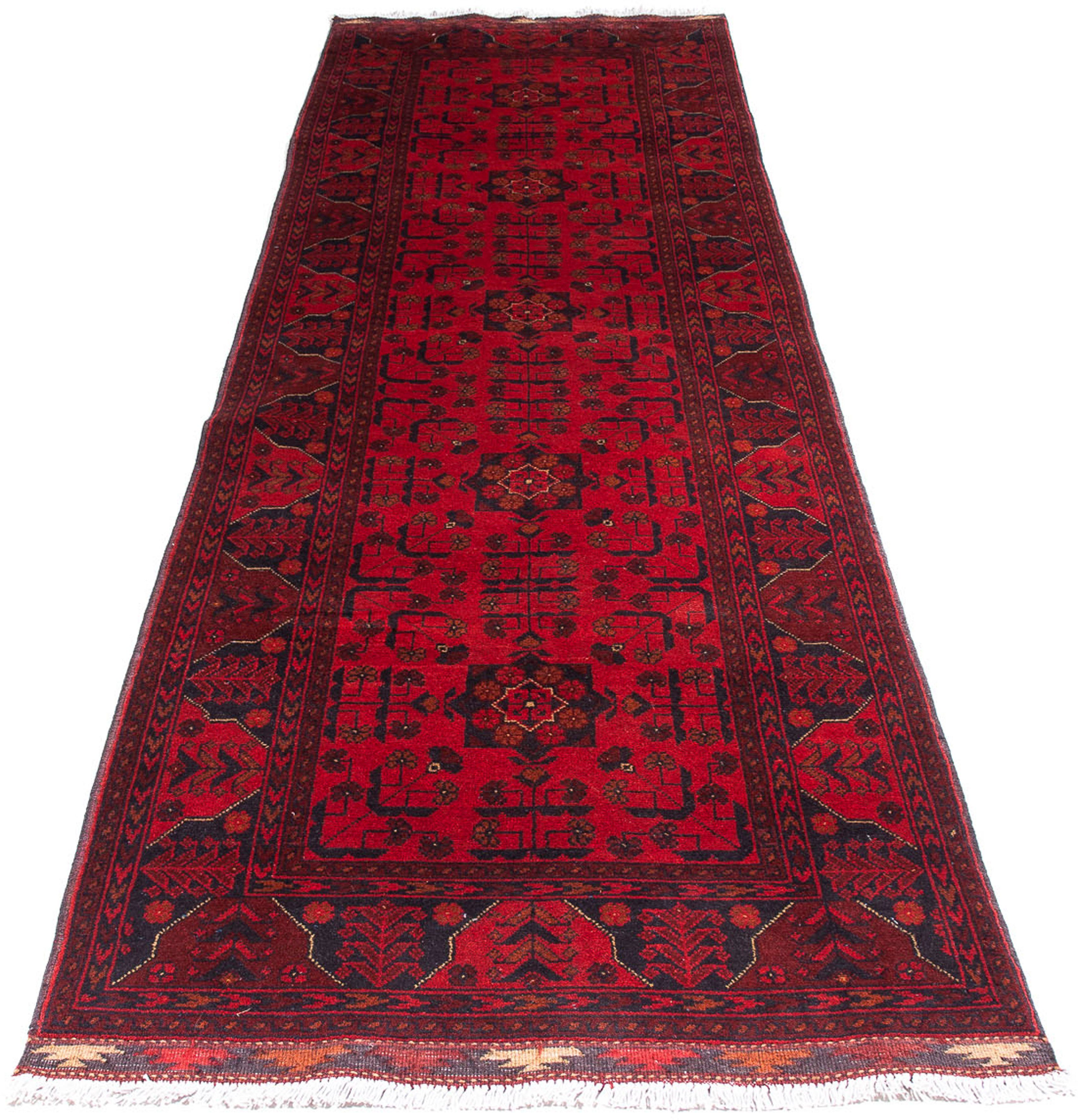 Orientteppich Afghan - Kunduz - 299 x 82 cm - dunkelrot, morgenland, rechteckig, Höhe: 7 mm, Wohnzimmer, Handgeknüpft, Einzelstück mit Zertifikat