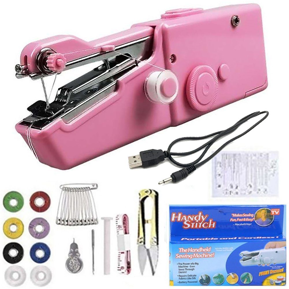 Orbeet Coverstich-Nähmaschine Mini-Nähmaschine, tragbare elektrische Handnähmaschine rosa