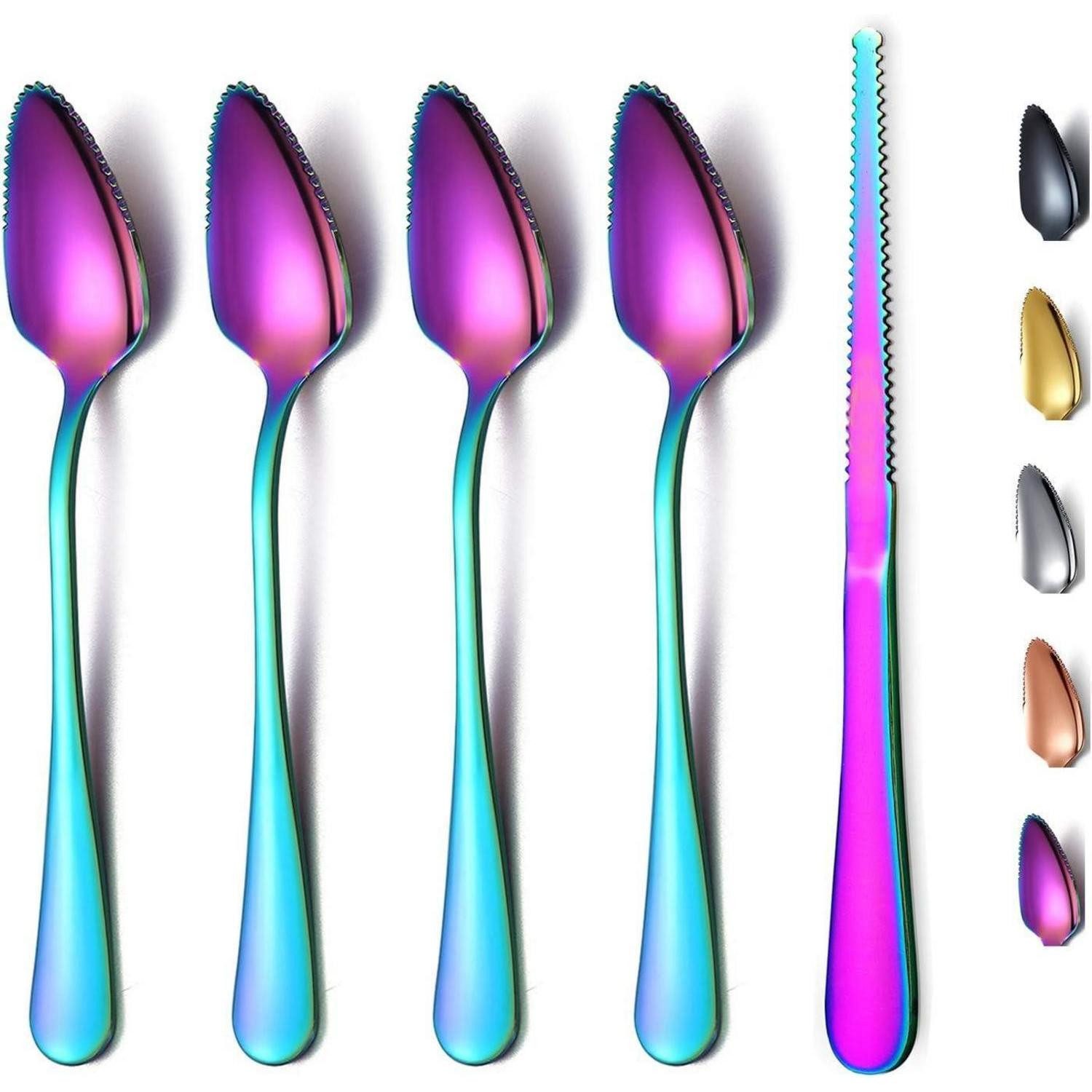 LuxusKollektion Kochbesteck-Set Grapefruitlöffel Regenbogen 5teilig Edelstahl Messer 2. Regenbogen