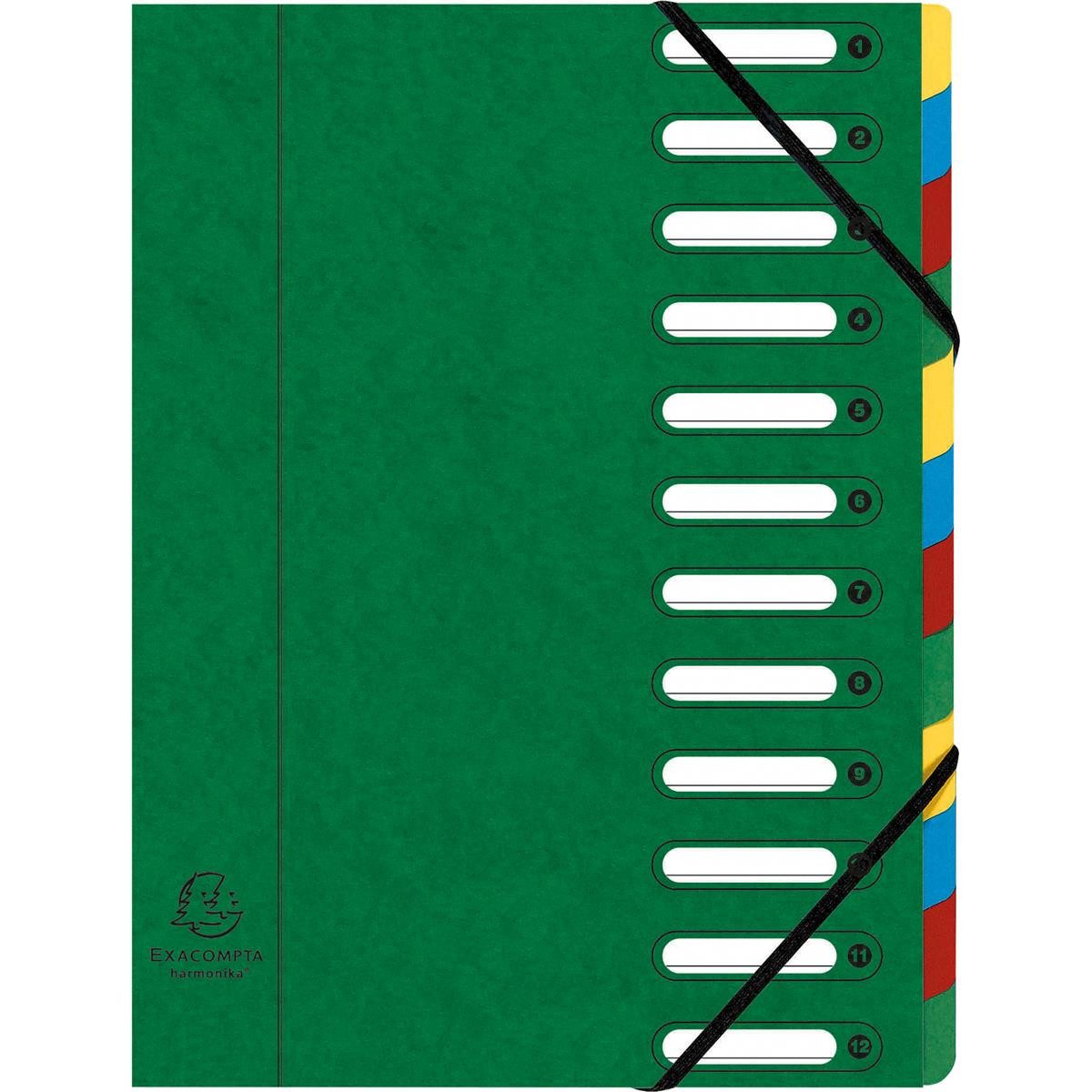 Fächermappe EXACOMPTA Ordnungsmappe, DIN A4, Karton, 12 F„cher, grn