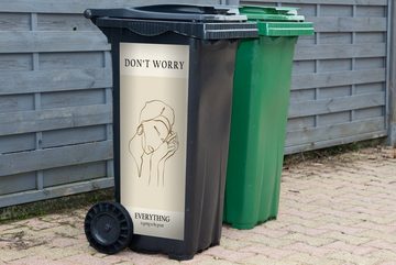 MuchoWow Wandsticker Frau - Linienkunst - Zitate - Text (1 St), Mülleimer-aufkleber, Mülltonne, Sticker, Container, Abfalbehälter