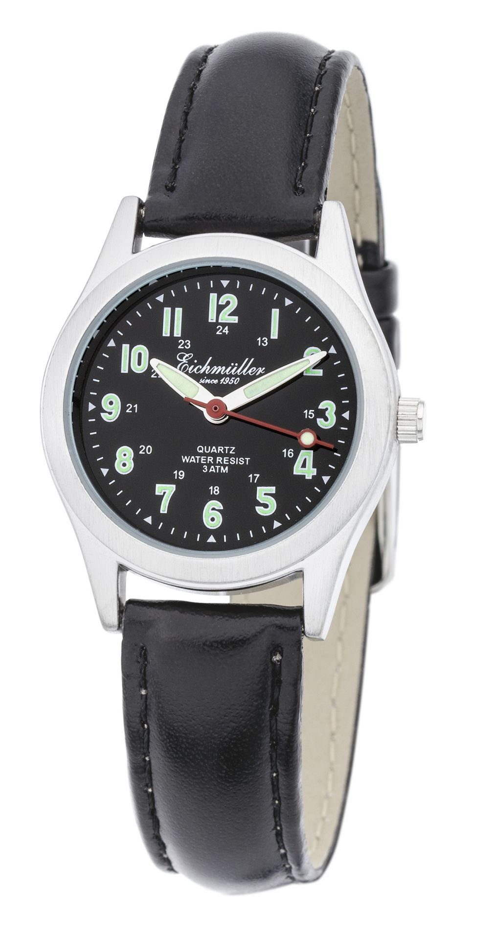 Quarzuhr Damenuhr 27 mm Schwarz mit Lederband, 7020-03