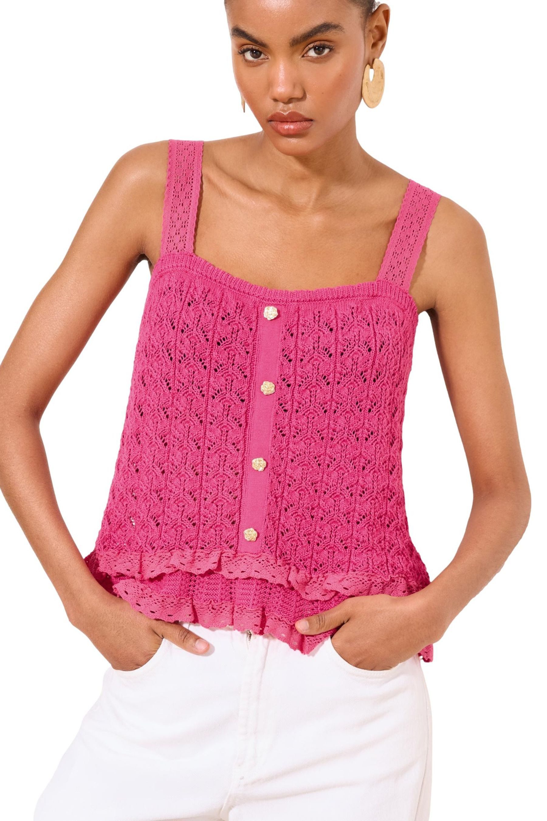 LIPSY Trägertop Lipsy Strick-Trägertop mit Rüschen und Spitze (1-tlg)