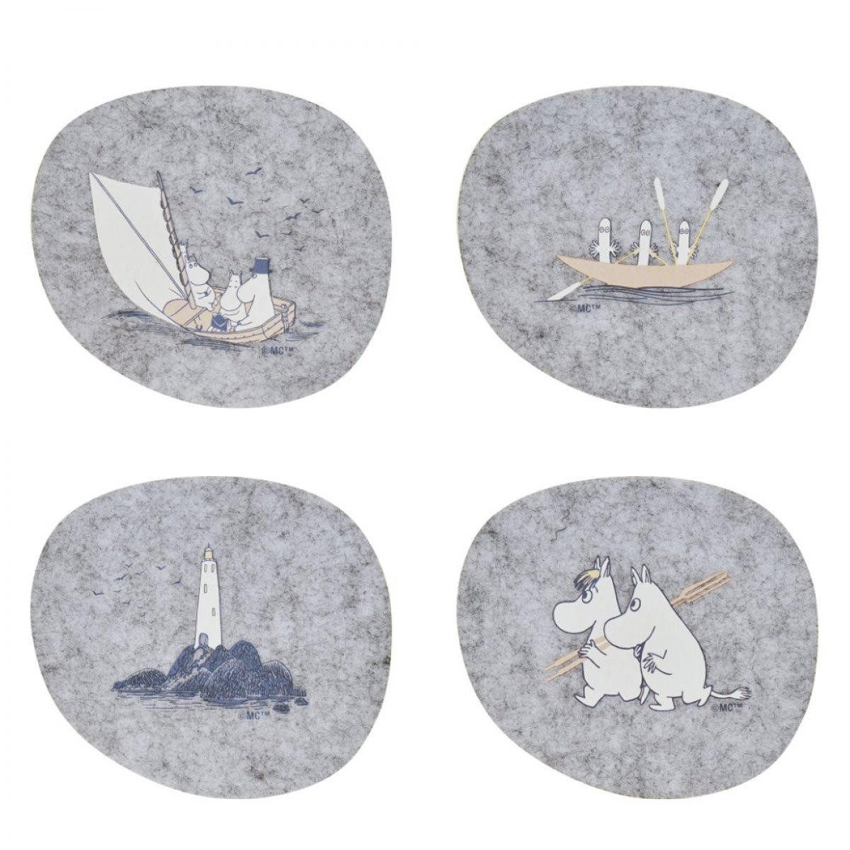Muurla Getränkeuntersetzer Glasuntersetzer Moomin Sailors (11x10cm) (4-teilig)