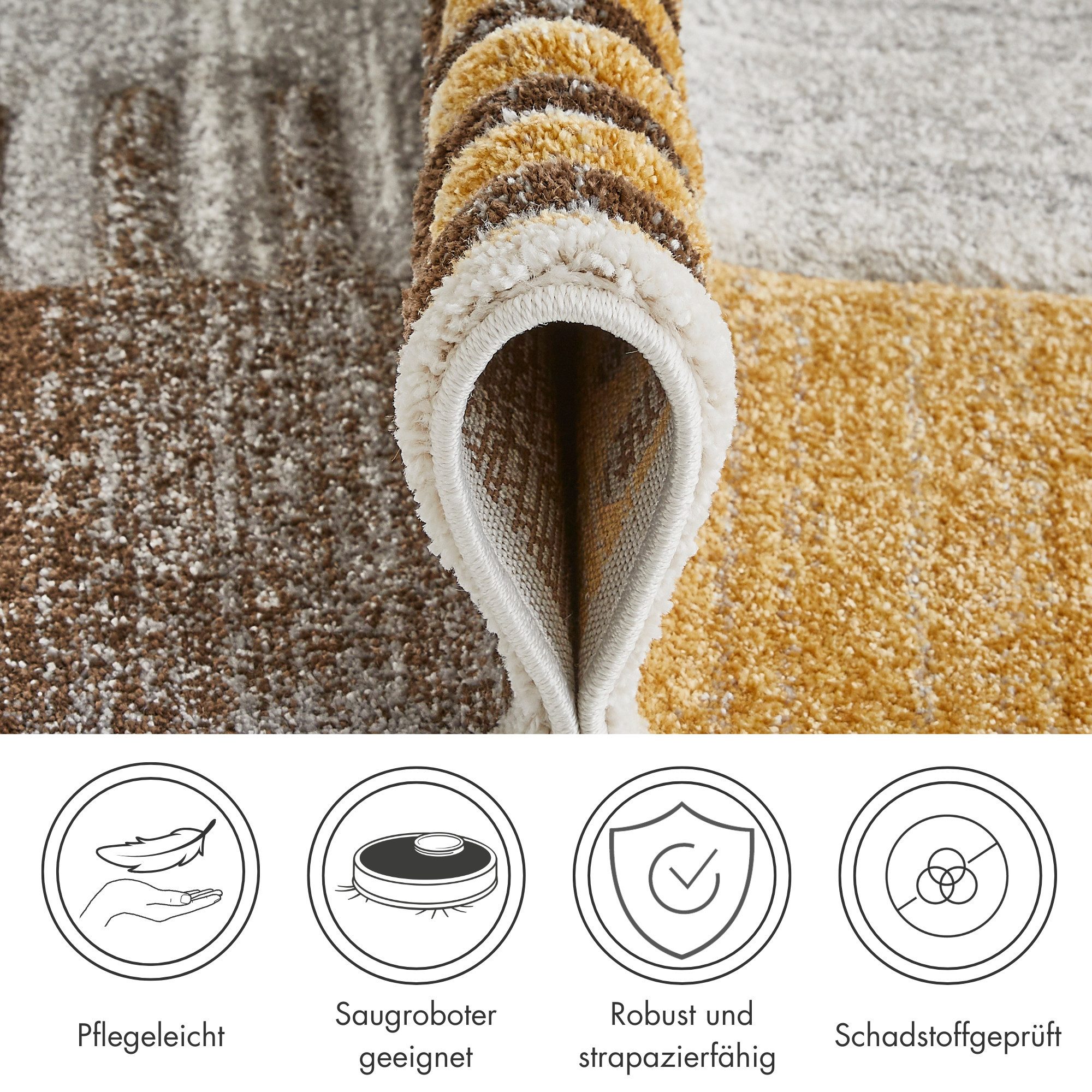 LUXOR living Teppich Toronto, rechteckig, Höhe: 12 mm, Kurzflor, modernes Patchwork-Design, Hoch-Tief Struktur, Wohnzimmer
