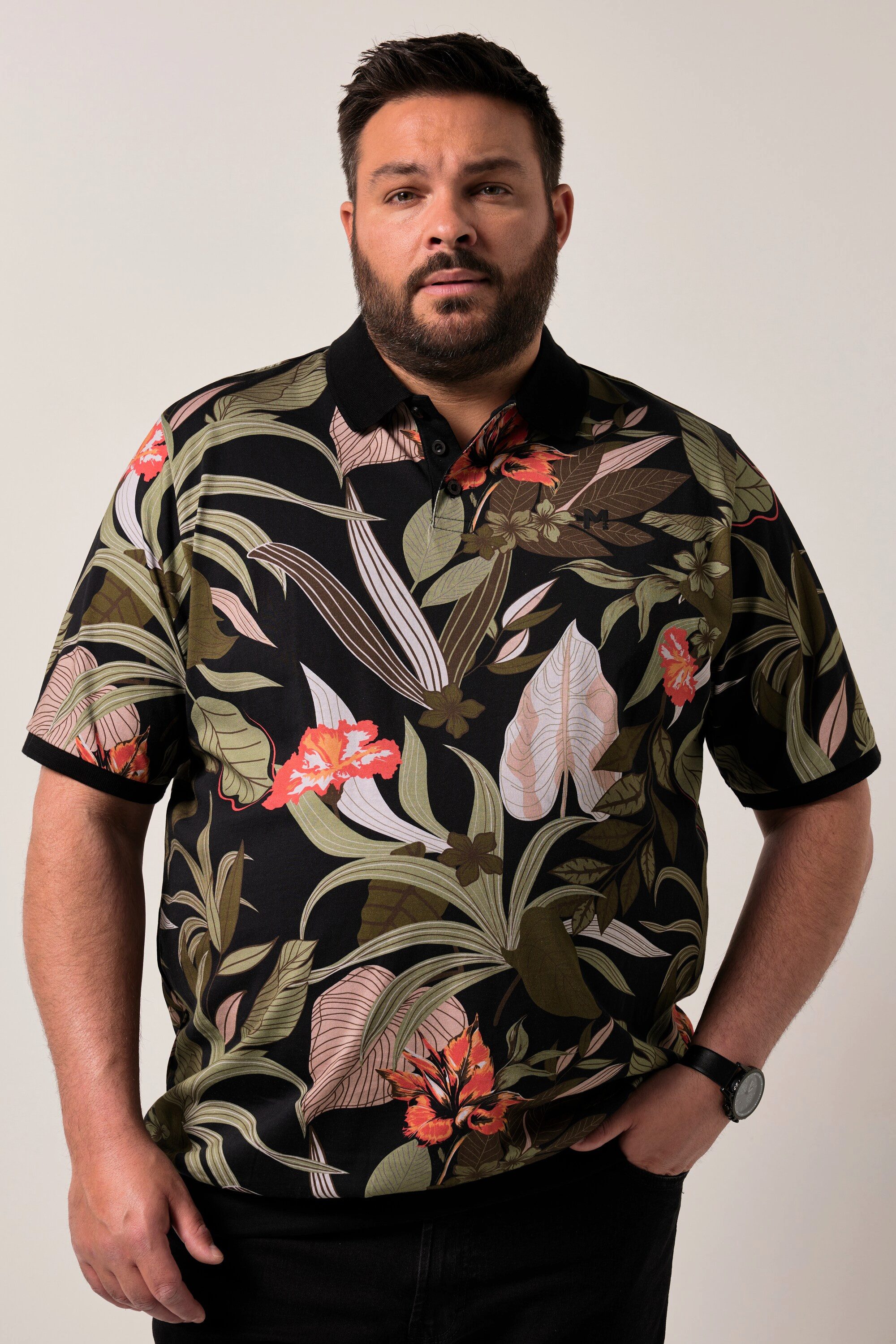 Men Plus Poloshirt Poloshirt Bauchfit Halbarm Alloverprint