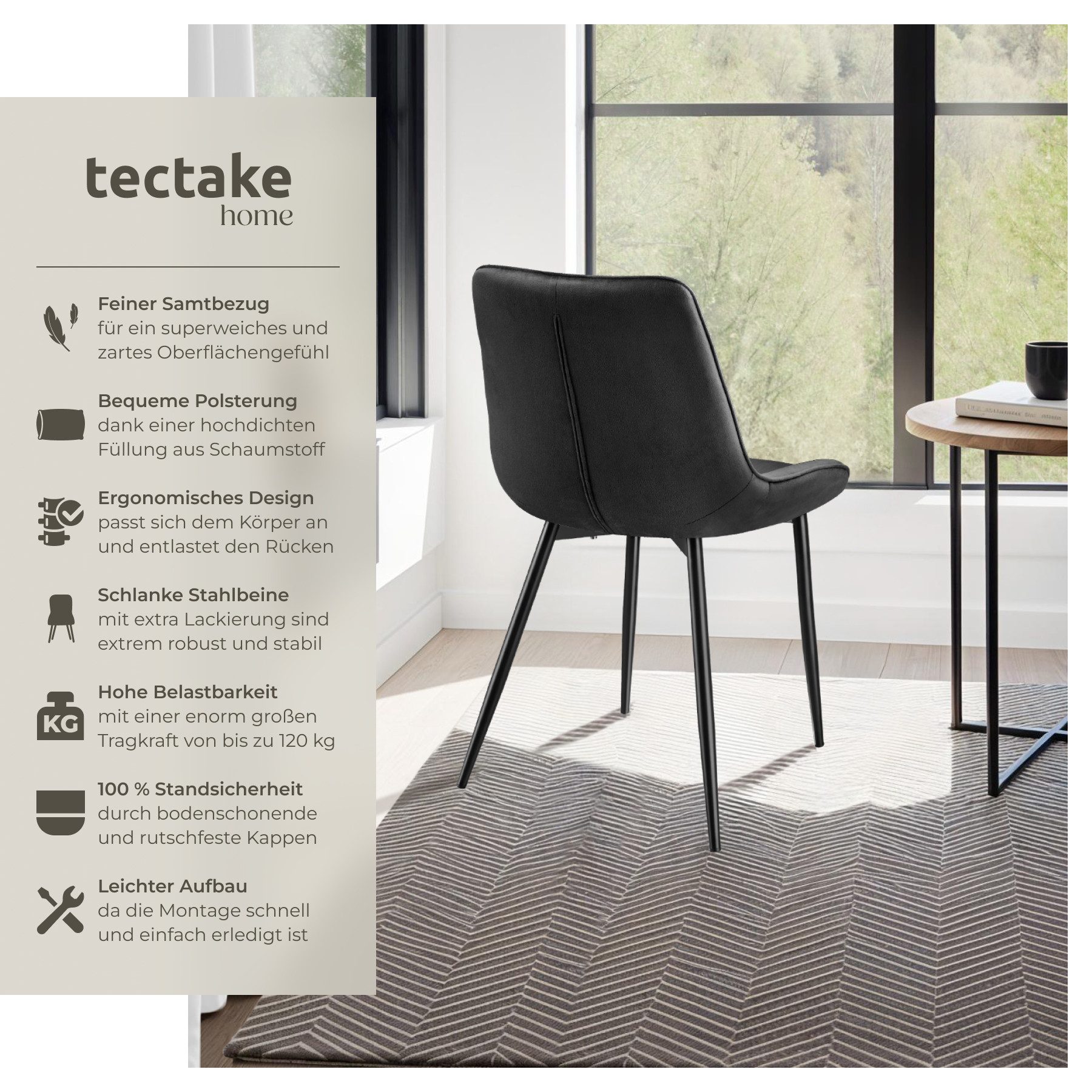 tectake Esszimmerstuhl Set Stuhl Monroe Samtoptik (Set, 8 St), Ergonomisch günstig online kaufen