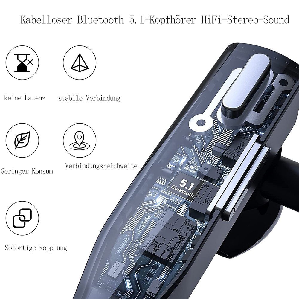 Bluetooth-Kopfhörer LED Bluetooth mit Mikrofon, Bluetooth Ladebox GelldG mit Headset Headset