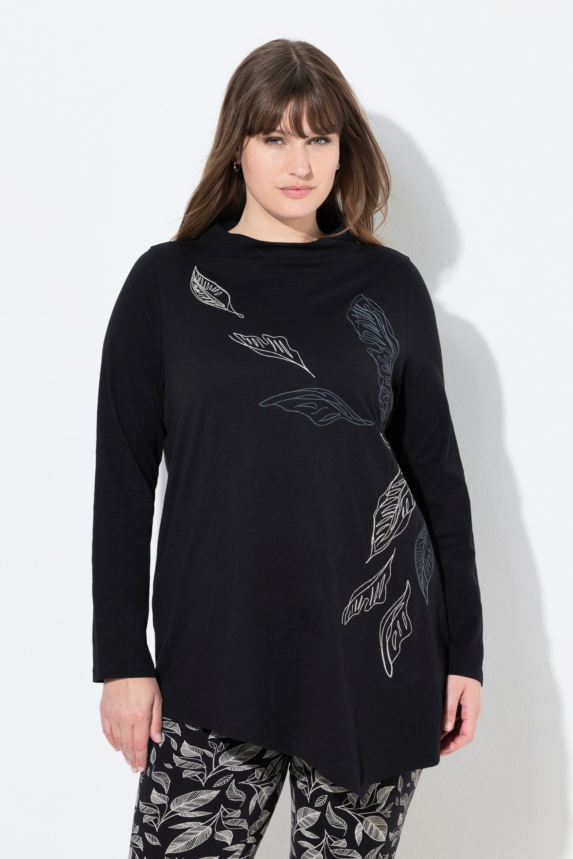 Ulla Popken Longshirt Longshirt Stickerei Stehkragen günstig online kaufen