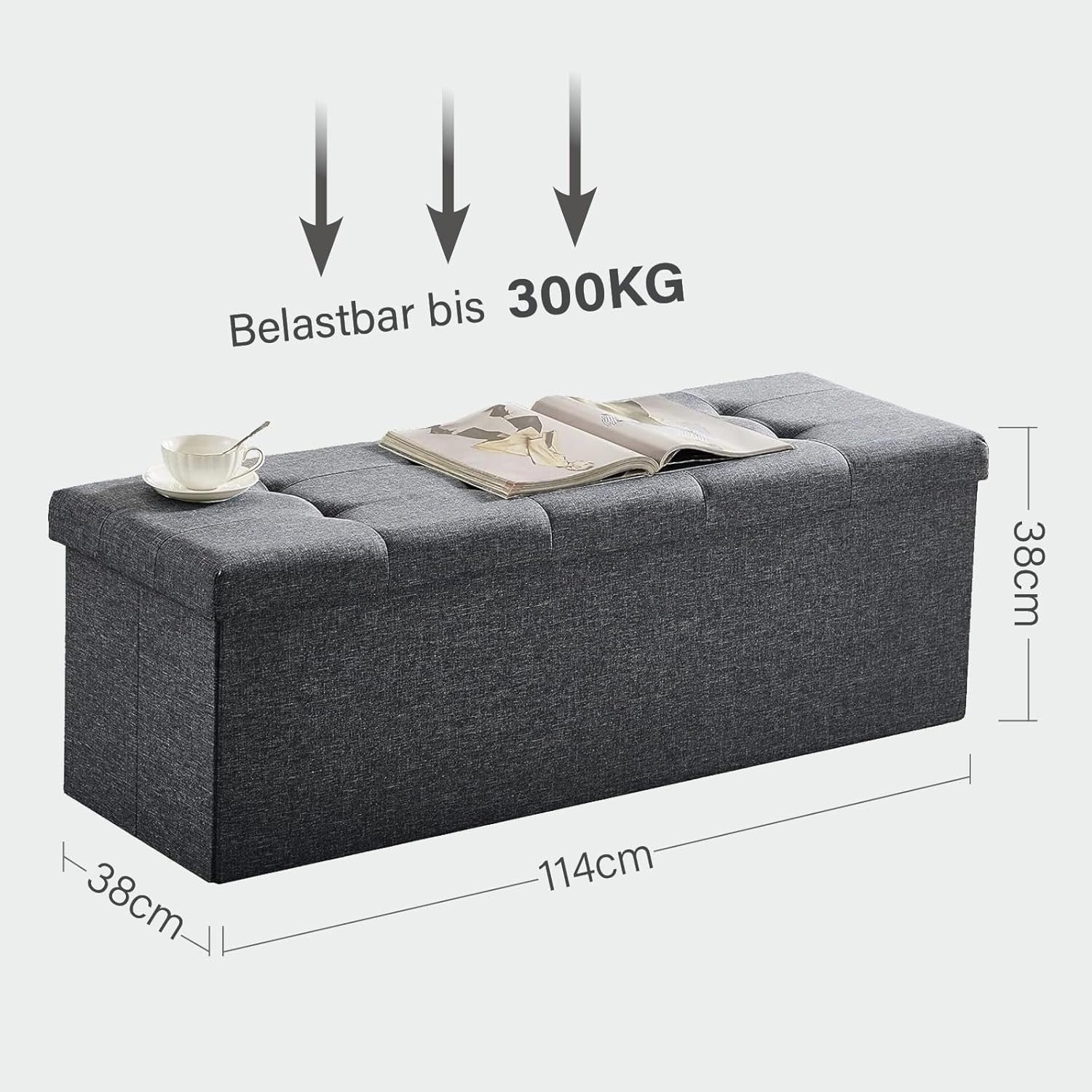Zedelmaier Sitzbank 114cm mit Stauraum 120 L, klappbare Sitztruhe mit abnehmbarem Deckel, faltbar Hocker Fußbank Aufbewahrungsbox – Bild 2 von 5