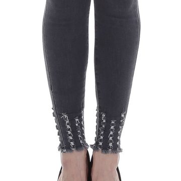 Ital-Design Skinny-fit-Jeans Damen Freizeit Destroyed-Look Stretch High Waist Jeans in Grau
