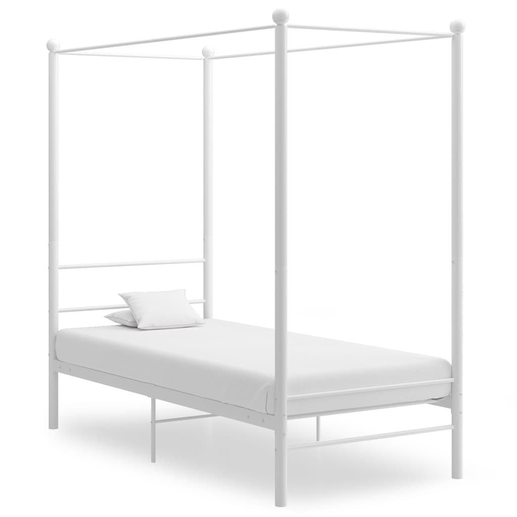 vidaXL Bett, Himmelbett Weiß Metall 90x200 cm