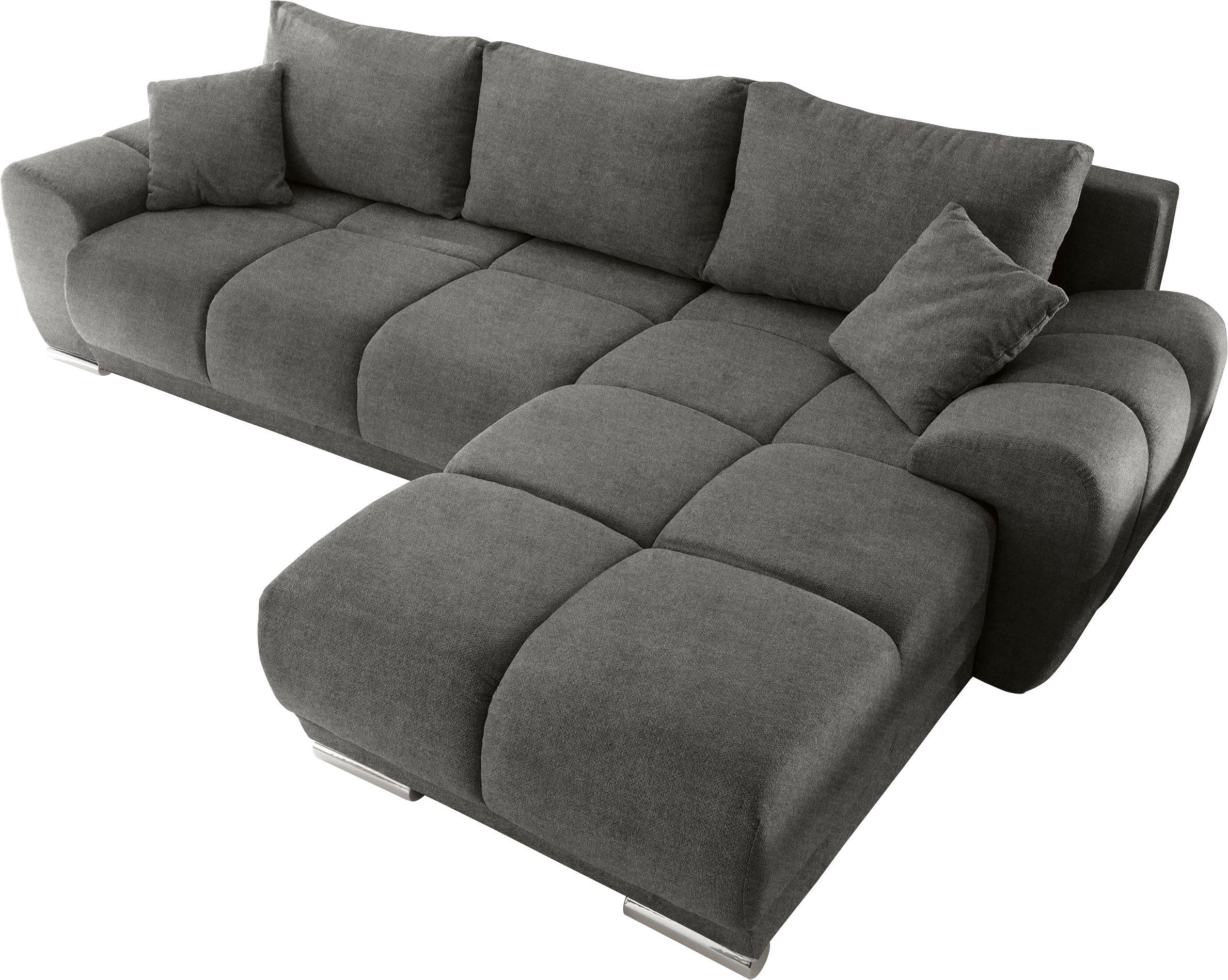 ED EXCITING DESIGN Ecksofa Anton L-Form, mit Bettfunktion, Bettkasten & 2 Zierkissen