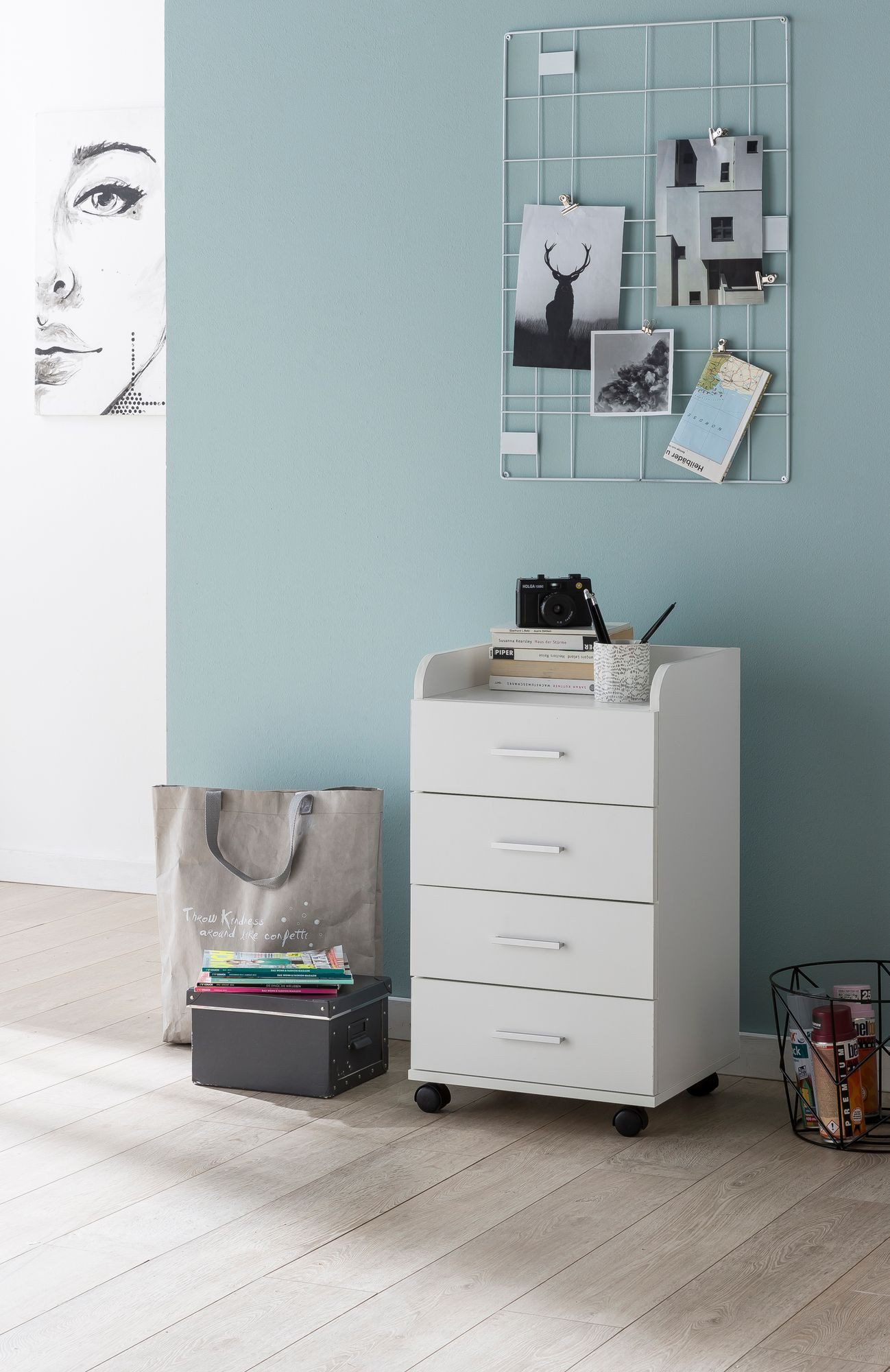 FINEBUY Rollcontainer 70,5 cm Standcontainer Bürocontainer mit Rollen Moder günstig online kaufen