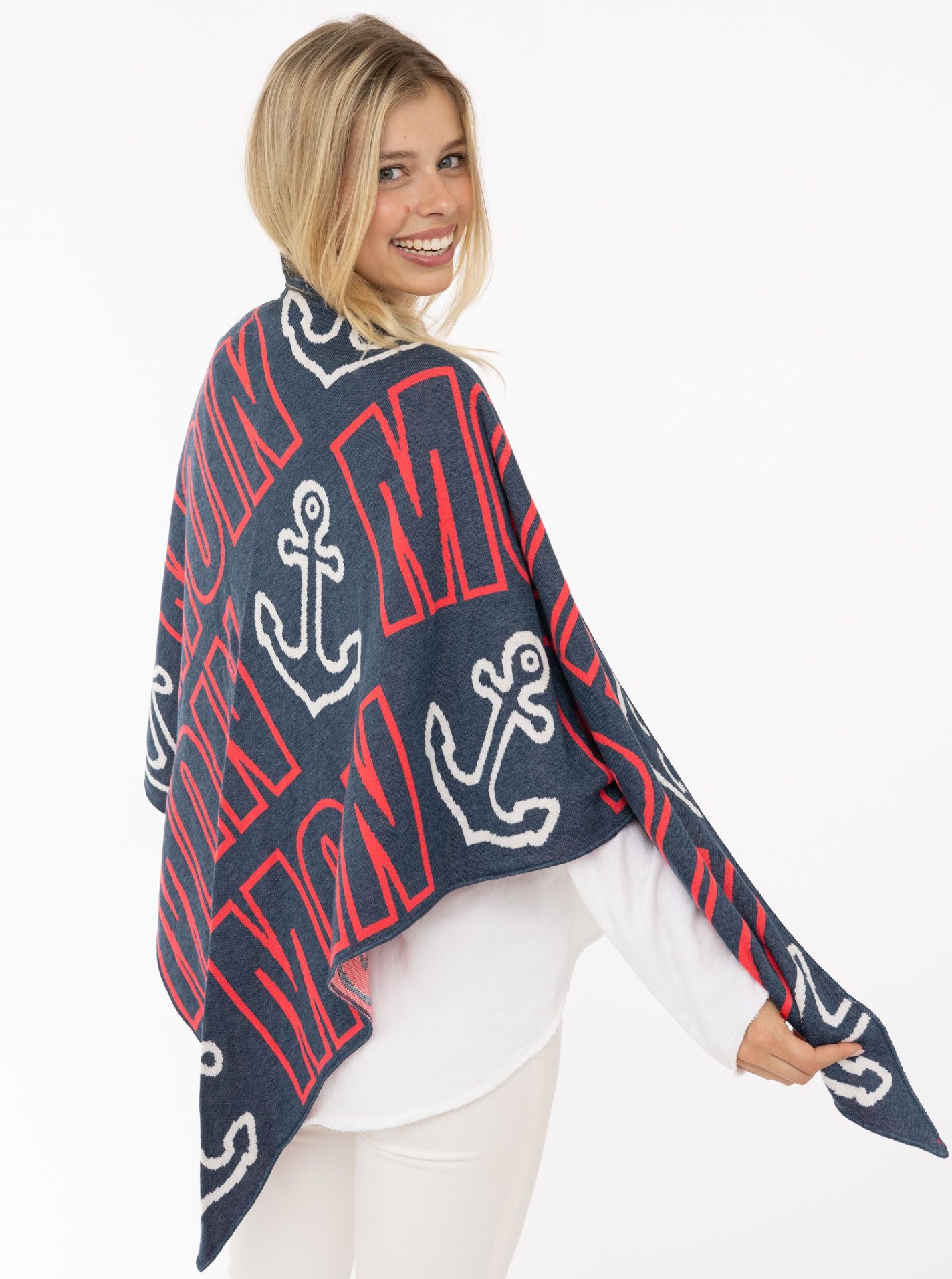 Zwillingsherz Modetuch "Anker Moin", Küstenfeeling, Baumwollmischung, Feinstrick, Schriftzug, maritim