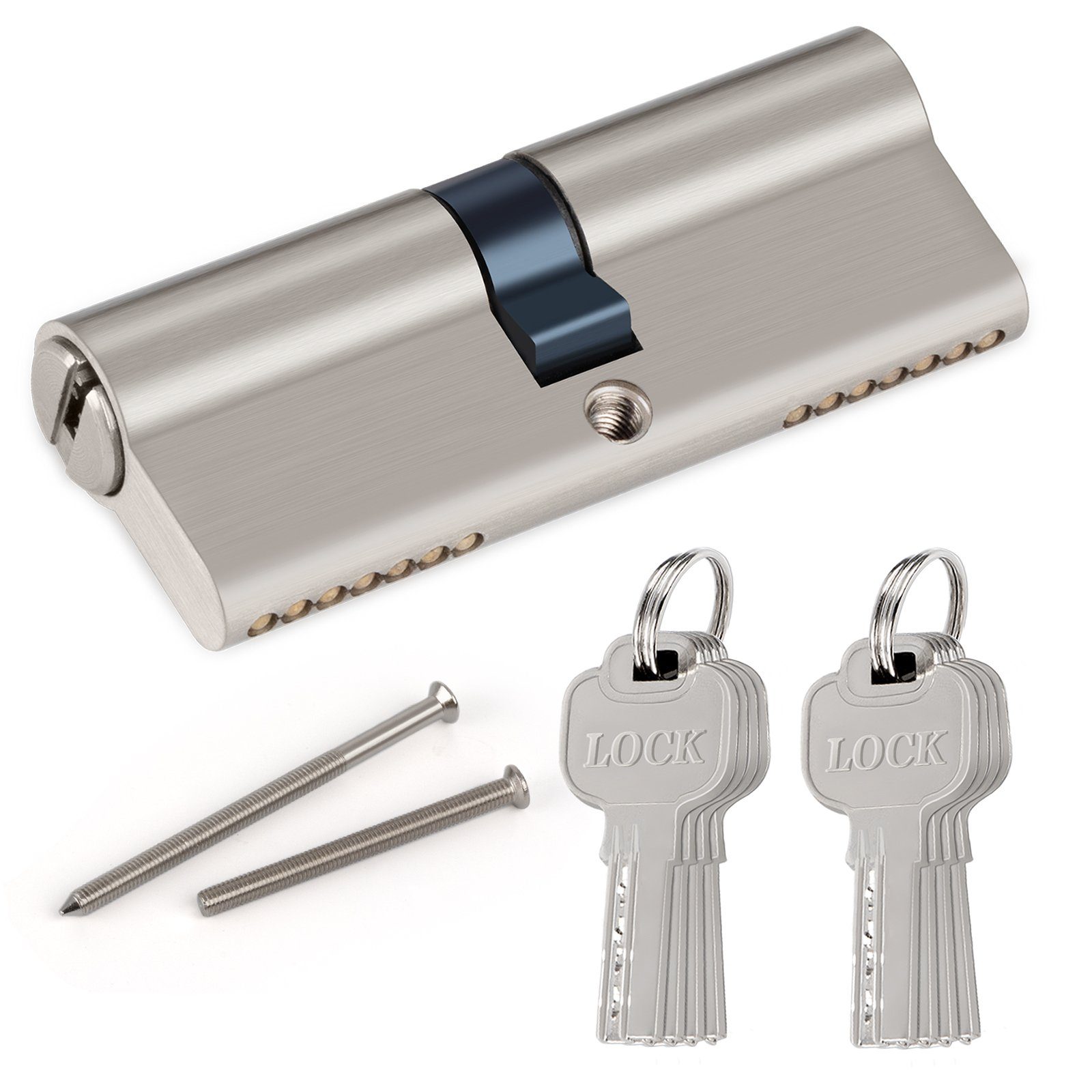 Homewit Schließzylinder 80mm doppelt offener Schließzylinder aus Zinklegierung alloy, (Set, 1-St., inkl. 8 Schlüssel), mit 8 Stück Schlüssel + 2 Stück Befestigungsschrauben