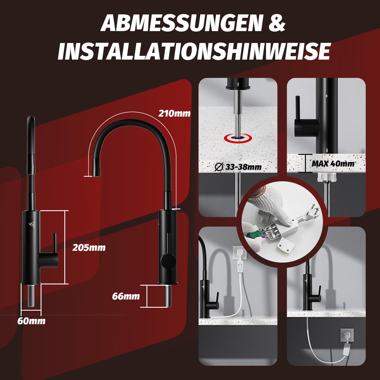 Oihpaw Küchenarmatur mit Durchlauferhitzer, elektrischer Wasserhahn günstig online kaufen