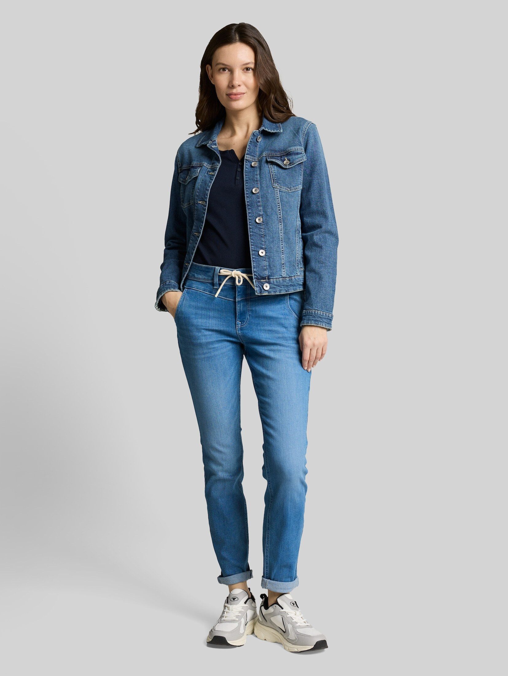 TOM TAILOR Tapered-fit-Jeans Jeanshosen TTMAYA TAPERED Stretch Jeans mit Kordelzug – Bild 2 von 5